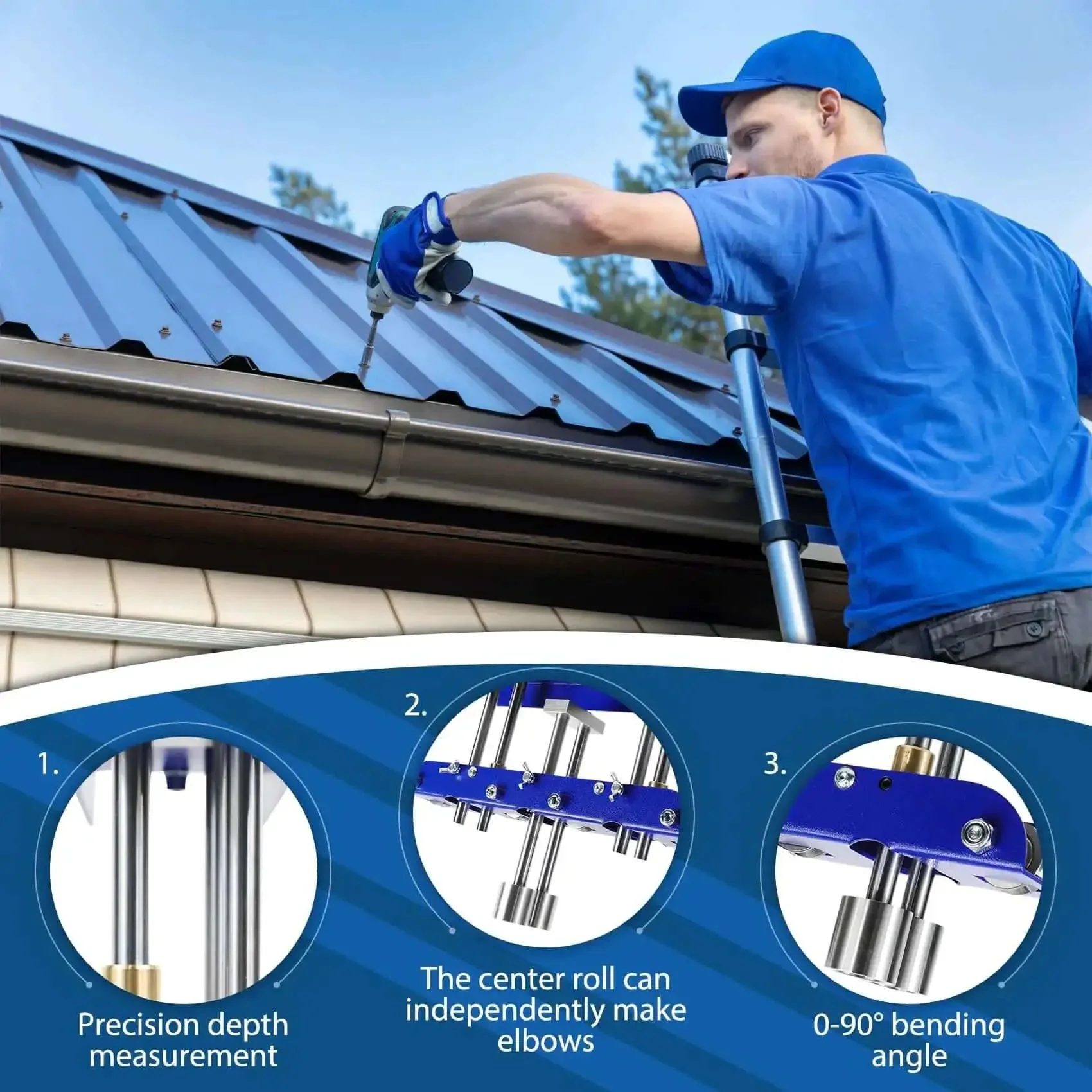Three-Station Edge Roller For Bending Sheet Metal At 0 To 90 Degrees, Pro Grade Edge Bender For 29 To 22 Gauge Steel, Delivers Smooth 5/8 To 4 Inch Bends, Great For Metal Roofing Edges And DIY Projects - Image 5