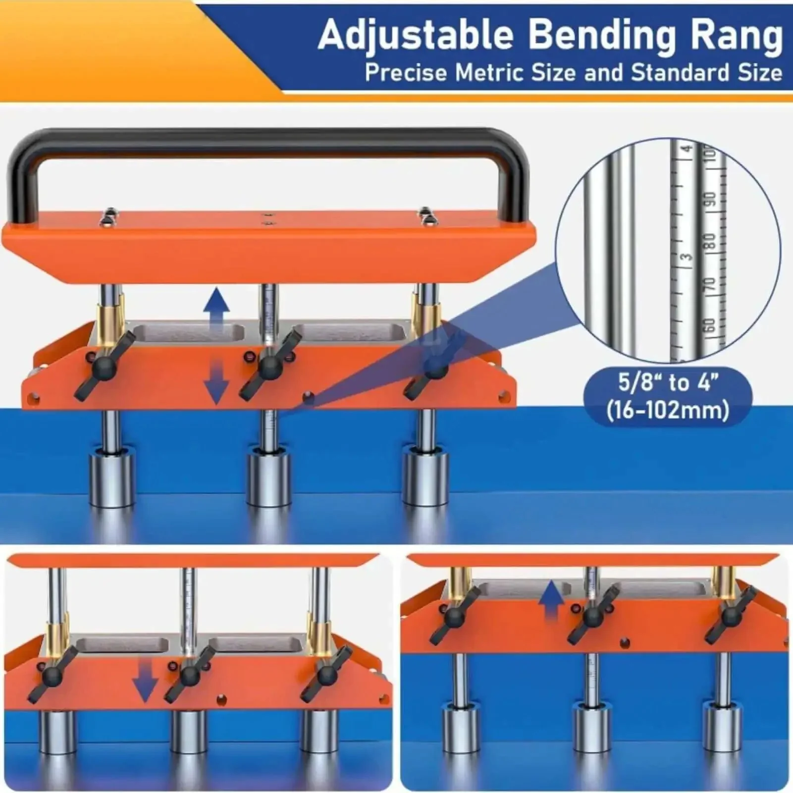 Three Station Roller 0 To 90 Degree Large Radius Sheet Roller Bender For Aluminum Standing Seam Roofing Tools Brown Heavy Duty High Speed Steel Roller Easy Grip Aluminum Handle With Wing Screws For Stable Uniform Bending - Image 5