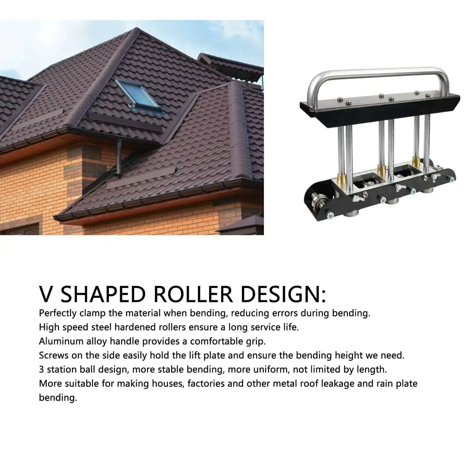Three-Station Roller Bender For Sheet Metal 0.3-1.0 mm Folding 13-130 mm Bends 90 Degree Angle Standing Seam Roofing Tool Beefy Heavy Duty Metal Roller For Making One Half Inch To Five Inches Bends - Image 6