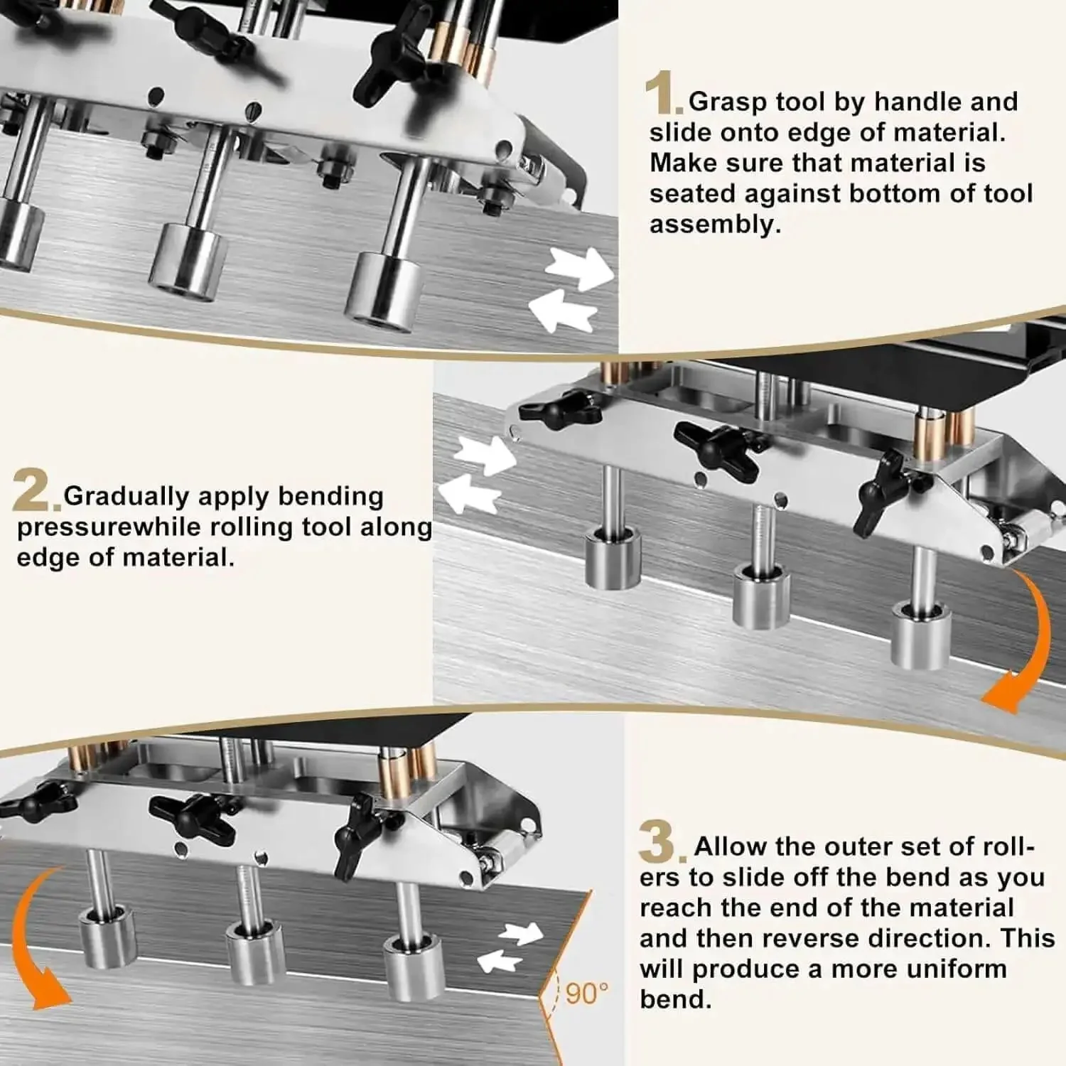 Three Station Sheet Roller And Bender For 0 To 90 Degree Bends With Large Radius Aluminum Standing Seam Roofing Tool Built For Workhorse Durability With High Speed Steel Rollers And Easy Grip Aluminum Handle - Image 4