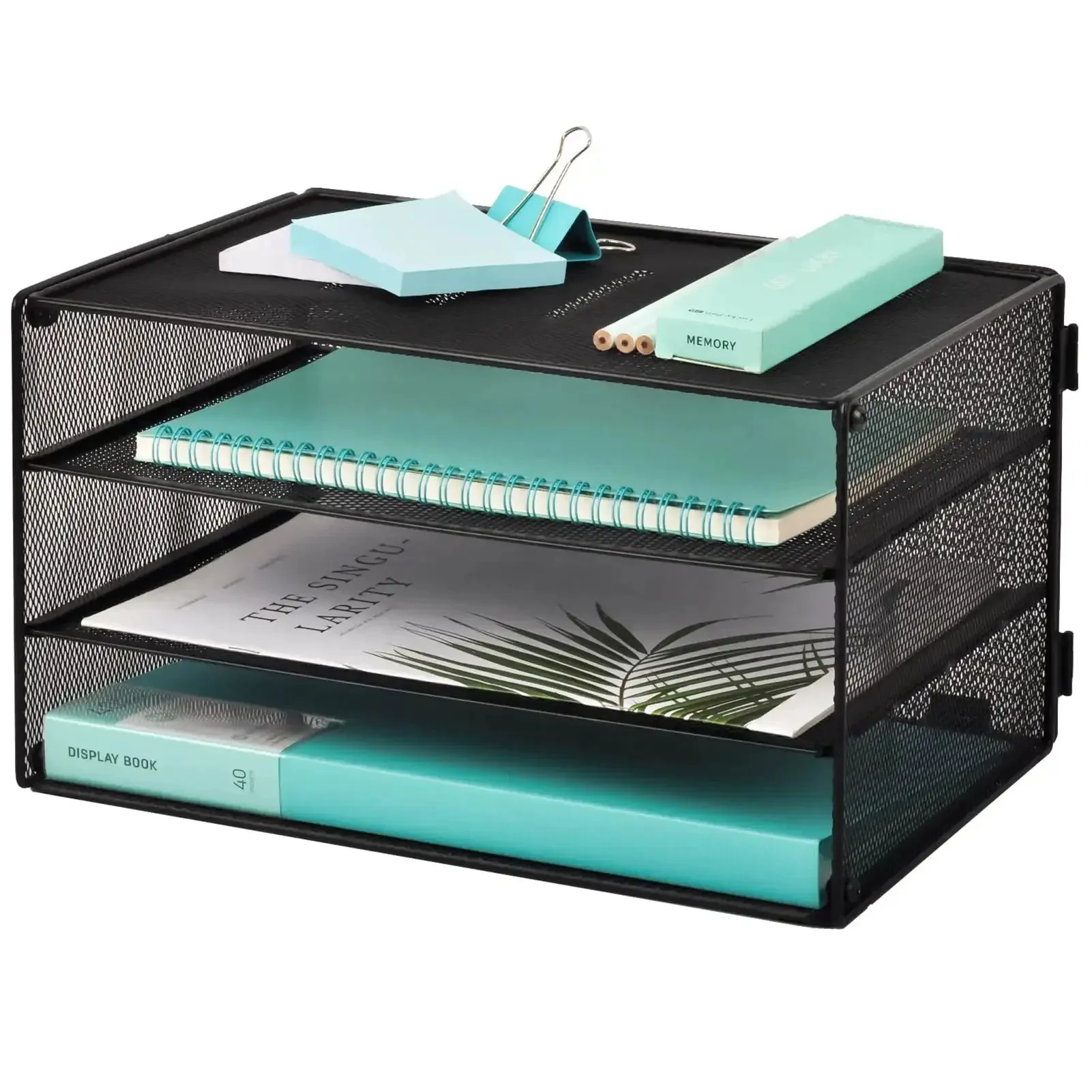 Three Tier Mesh Desk Organizer Tray That Keeps Your Desk Neat For Files Folders And Mail Sorting Desktop Paper Sorter Rack Letter Size Holder Office Home School Classroom Black
