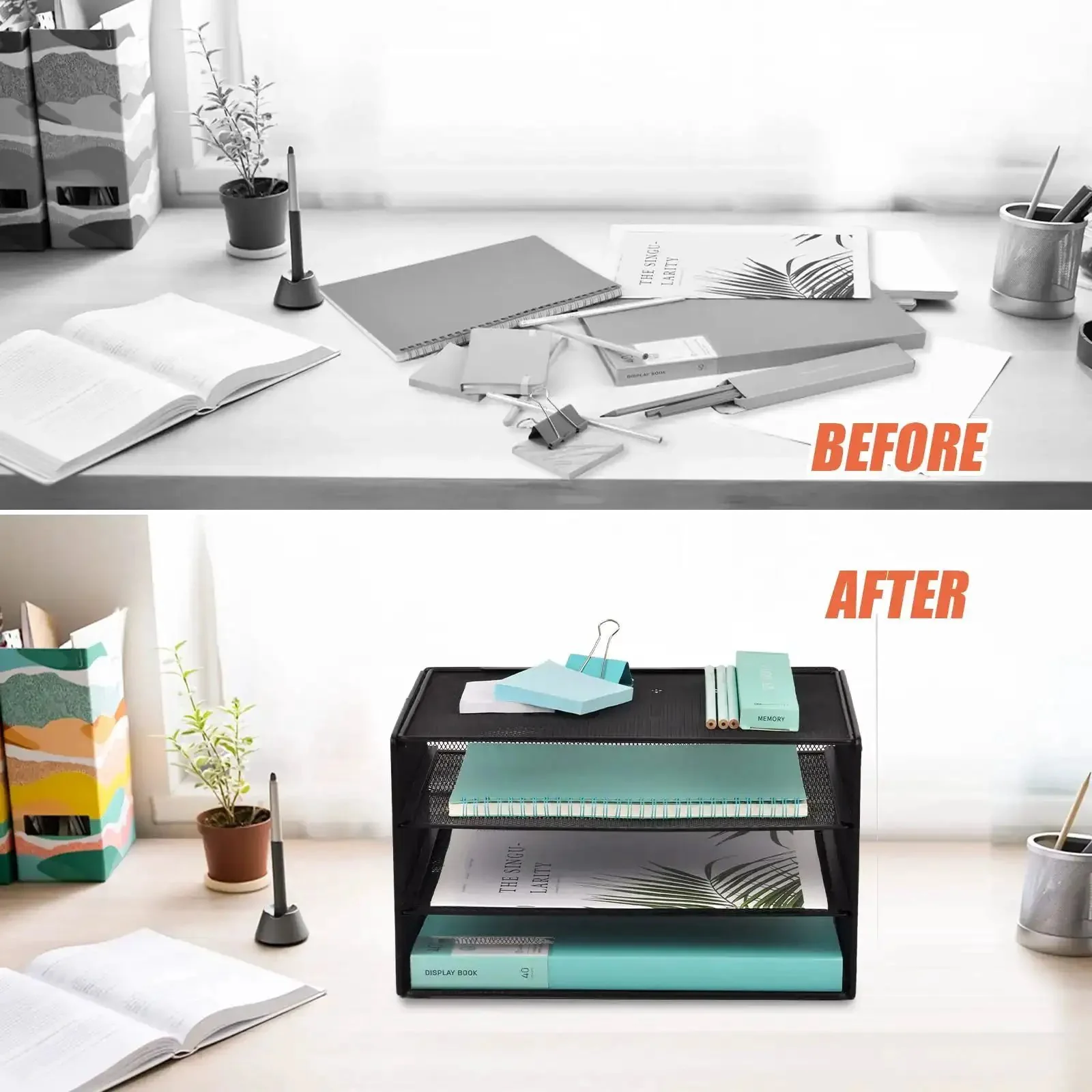 Three Tier Mesh Desk Organizer Tray That Keeps Your Desk Neat For Files Folders And Mail Sorting Desktop Paper Sorter Rack Letter Size Holder Office Home School Classroom Black - Image 6