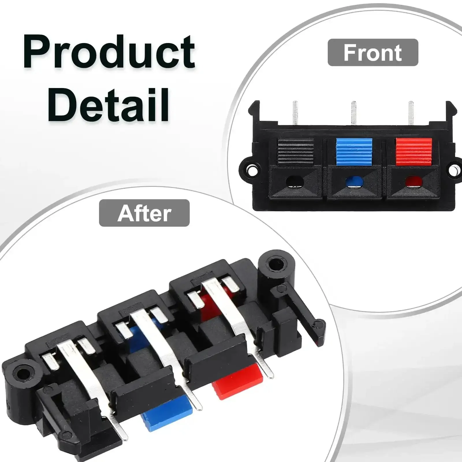 Three Way Spring Terminal Clip Push Release Connector Plate Jack Socket For Speakers Color Coded Red Blue Black 50mm By 25mm By 21mm Mounting Hole 45mm Copper And Plastic Build Speaker Terminal Strip Block Jointing Clip Test WP3 19 Two Pack - Image 4