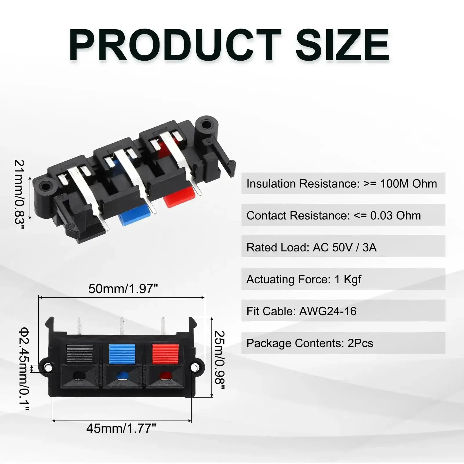 Three Way Spring Terminal Clip Push Release Connector Plate Jack Socket For Speakers Color Coded Red Blue Black 50mm By 25mm By 21mm Mounting Hole 45mm Copper And Plastic Build Speaker Terminal Strip Block Jointing Clip Test WP3 19 Two Pack - Image 6
