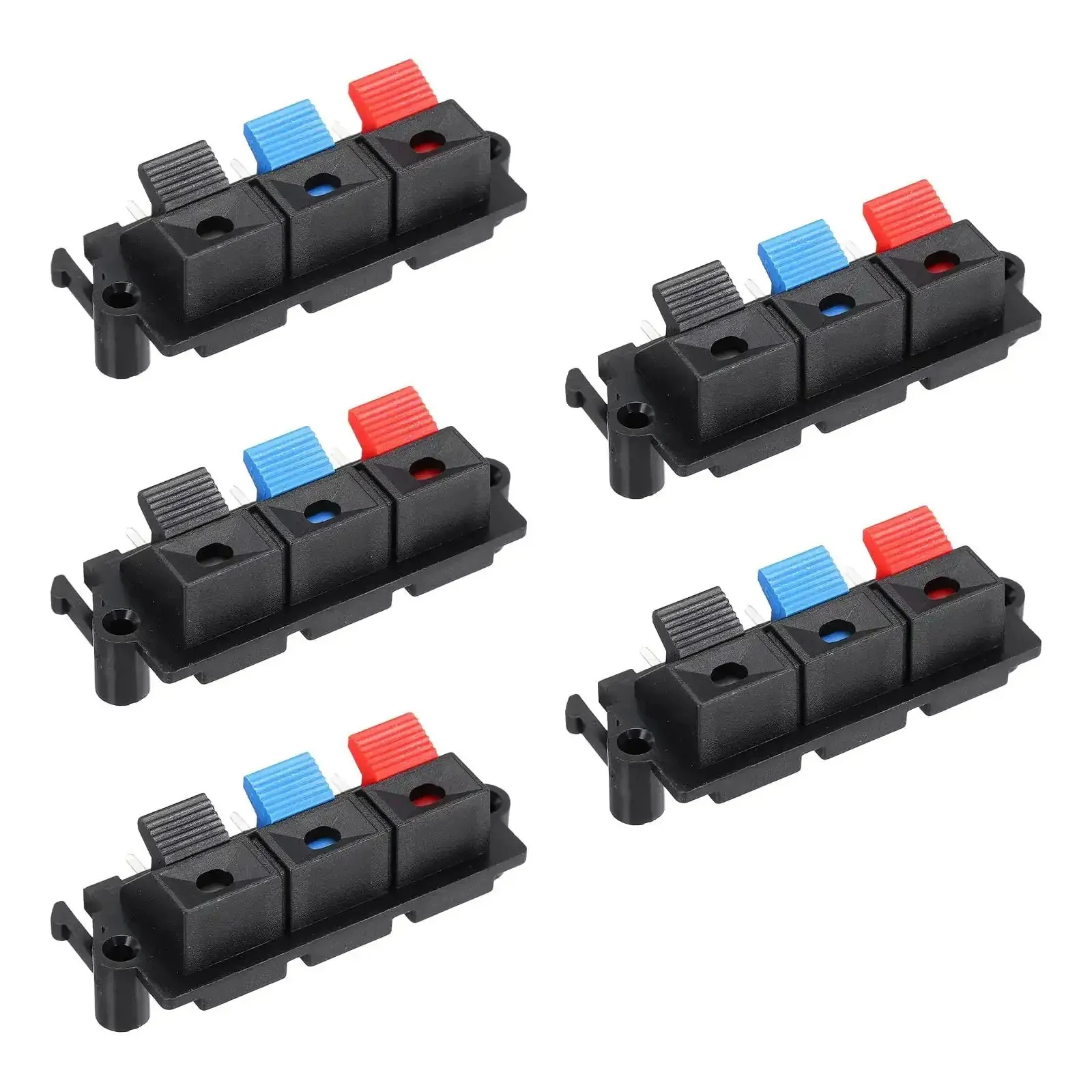 Three Way Spring Terminal Clip Push Release Connector Plate For Speaker Terminals Red Blue Black Color Coded 50mm 25mm 21mm Size With 45mm Mounting Holes WP3 19 5 Pcs Test Clips