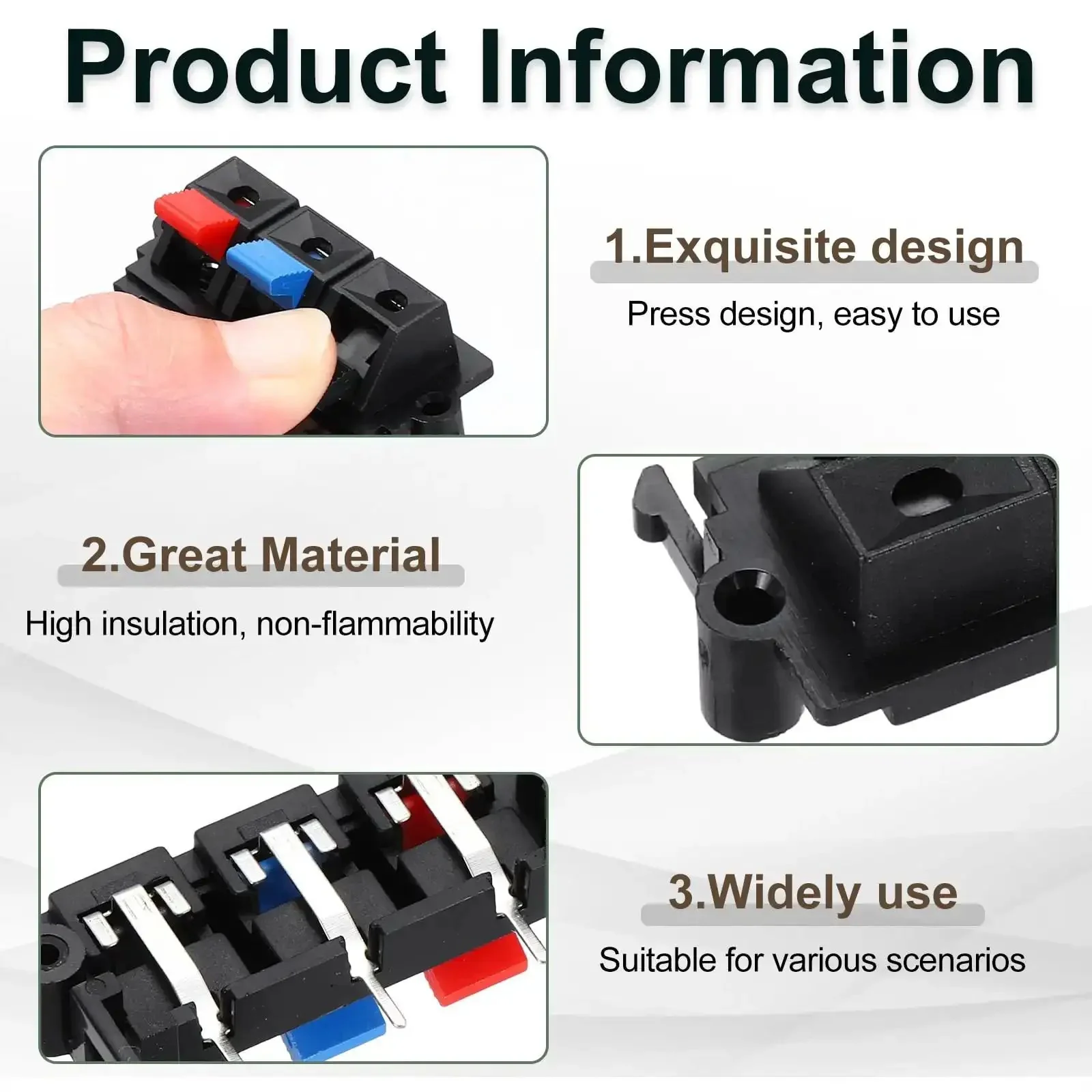 Three Way Spring Terminal Clip Push Release Connector Plate For Speaker Terminals Red Blue Black Color Coded 50mm 25mm 21mm Size With 45mm Mounting Holes WP3 19 5 Pcs Test Clips - Image 5