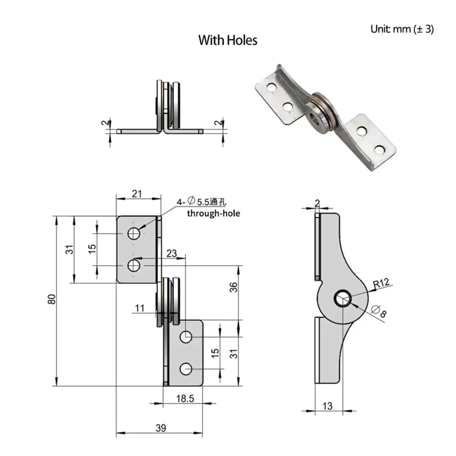 Through Hole Damping Torque Hinge In 304 Stainless Steel With Free Stop Blade For Cabinets And Doors No Slam Soft Close Hardware Durable One Piece Unit Model XG11 010 1 45R - Image 6