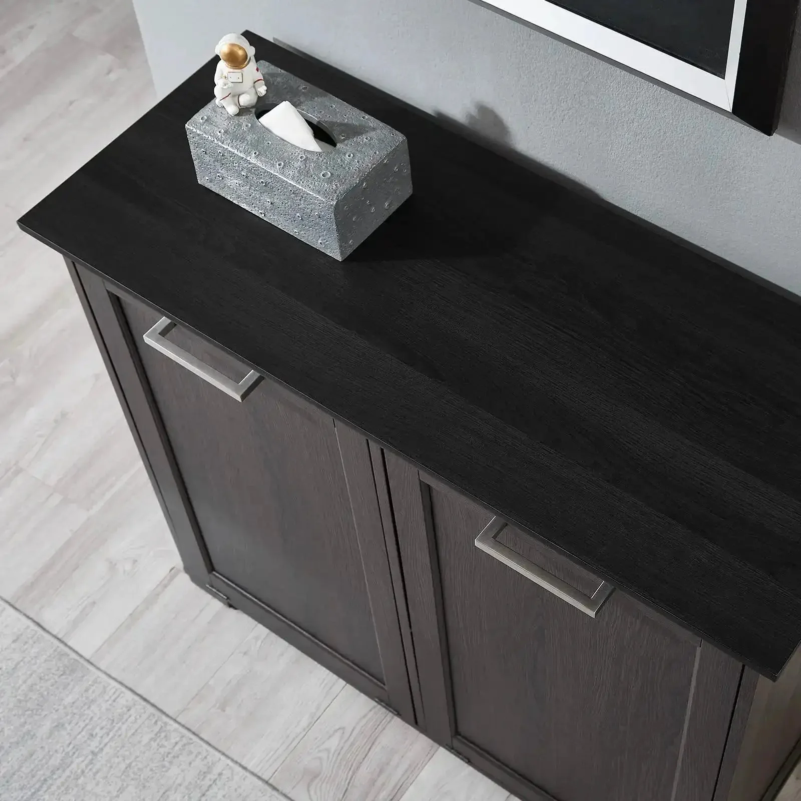 Tilt Out Trash Cabinet Wooden With Double Door 2x10 Gallons Capacity Espresso Finish And Black Top Panel Hidden Trash Can For Odor Control No Fuss Deodorizing With Negative Ions Kitchen Organization - Image 3