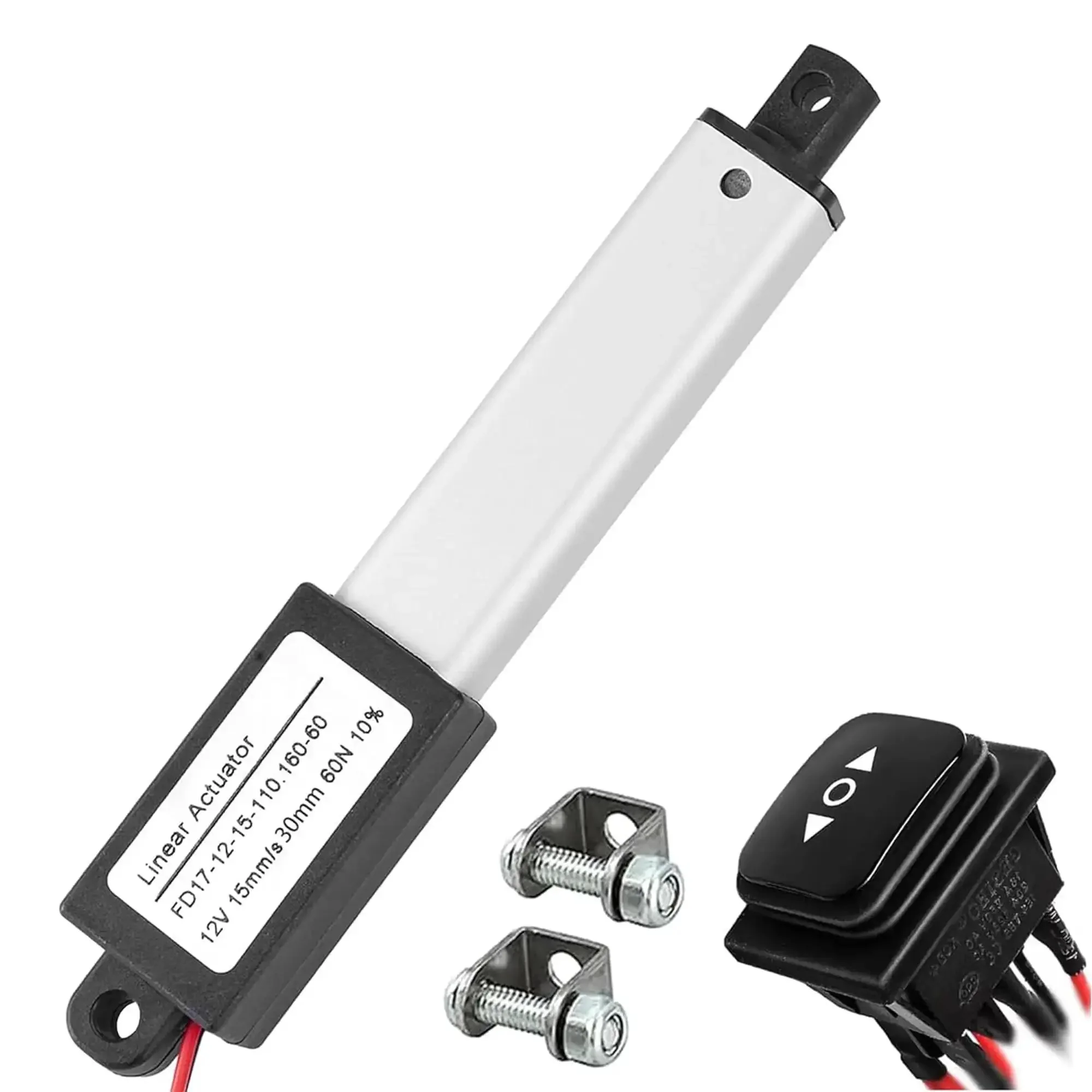 Tiny 12V 1.2 Inch Stroke Electric Linear Actuator With 60N Load 15 mm Per Second Speed IP54 Waterproof Switch And Mounting Bracket Ideal For Pet Doors And Small Equipment Aluminum Alloy Housing