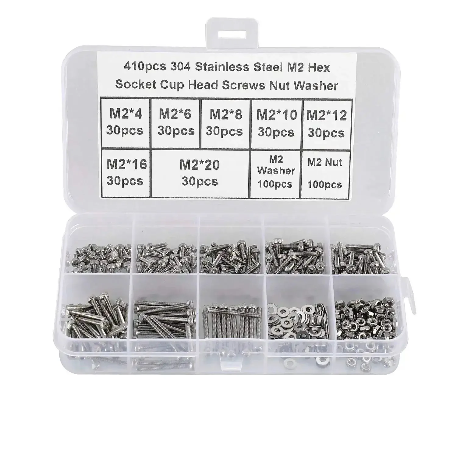 Tiny Hex Socket Head Cap Screws Kit With Nuts And Washers, 304 Stainless Steel Micro Allen Machine Screws M2 X 4/6/8/10/12/16/20mm, Fully Threaded 0.4mm Pitch, Includes Hex Wrench, Rust Resistant For Harsh Environments - Image 4