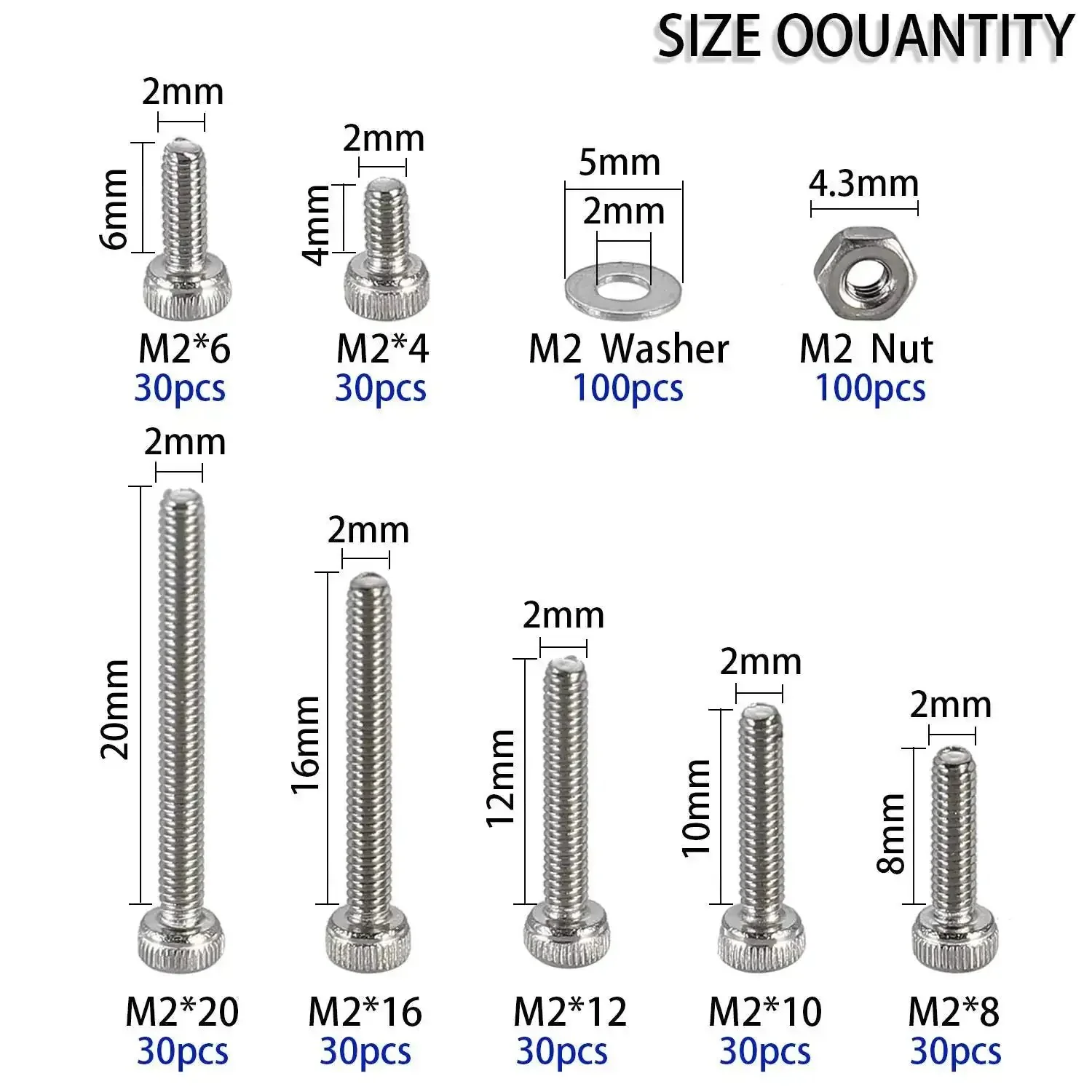 Tiny Hex Socket Head Cap Screws Kit With Nuts And Washers, 304 Stainless Steel Micro Allen Machine Screws M2 X 4/6/8/10/12/16/20mm, Fully Threaded 0.4mm Pitch, Includes Hex Wrench, Rust Resistant For Harsh Environments - Image 5