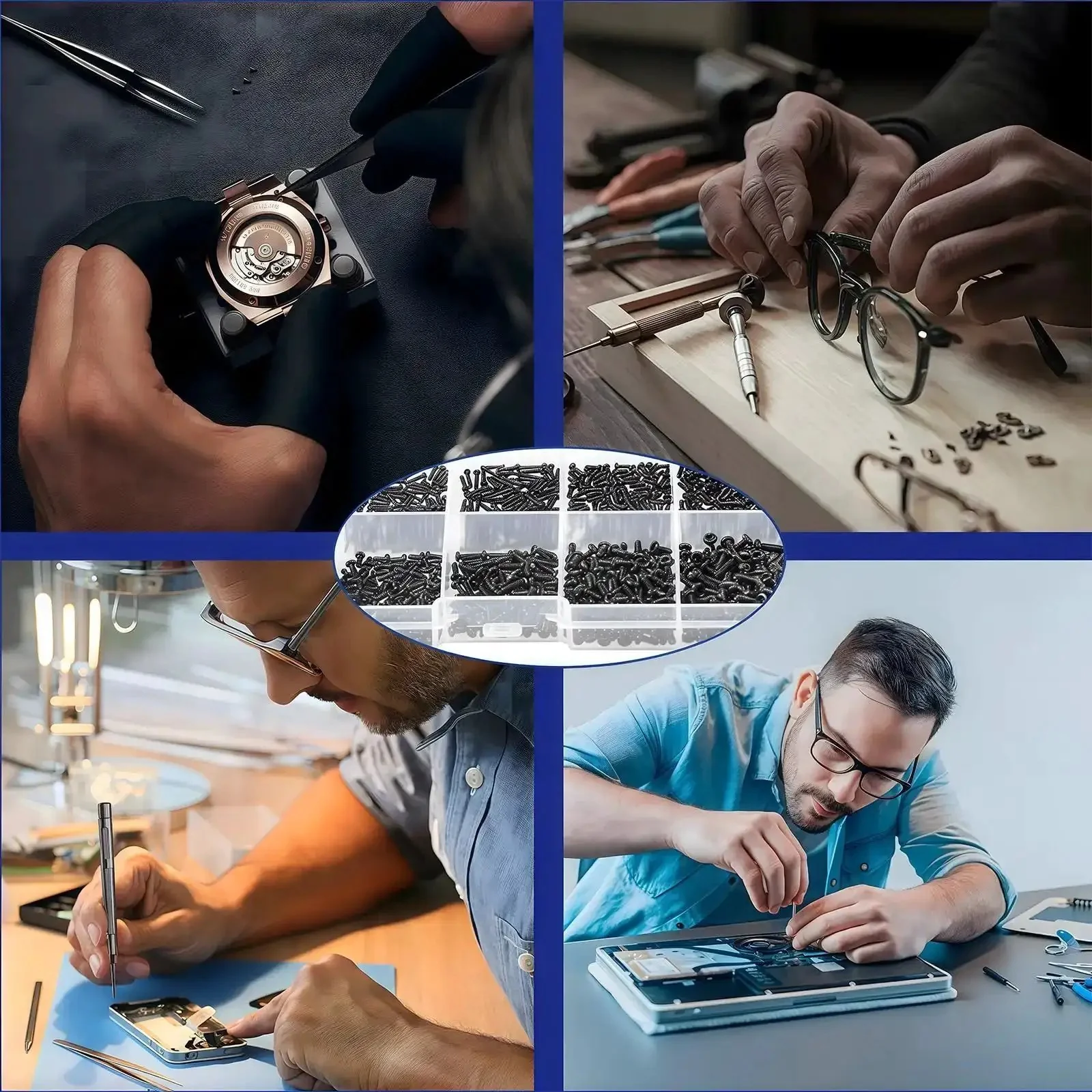 Tiny Micro Repair Screws Set In Black Carbon Steel Phillips Pan Head M1 To M1.7 For Eyeglasses Watches Clocks And Mobile Phones 1000Pcs Assorted Small Machine Screws In Clear Box - Image 2