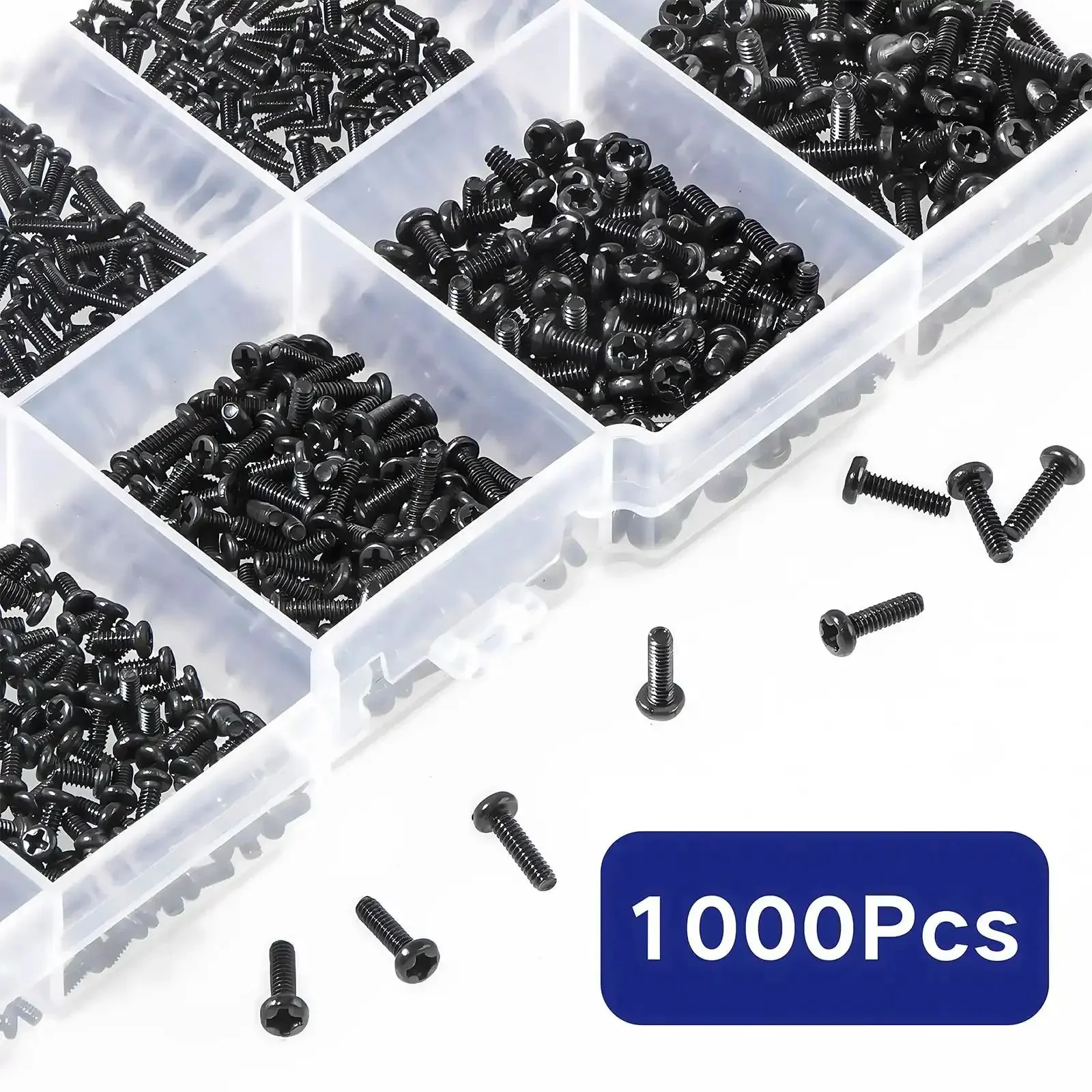 Tiny Micro Repair Screws Set In Black Carbon Steel Phillips Pan Head M1 To M1.7 For Eyeglasses Watches Clocks And Mobile Phones 1000Pcs Assorted Small Machine Screws In Clear Box - Image 3