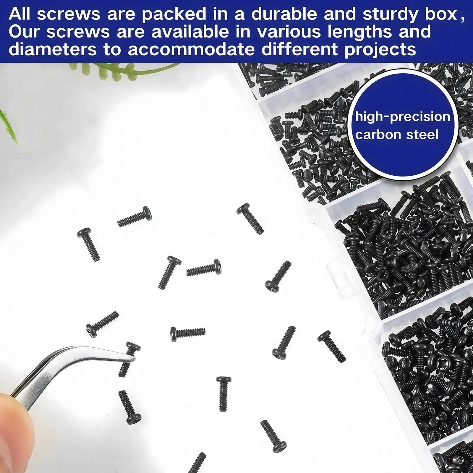 Tiny Micro Repair Screws Set In Black Carbon Steel Phillips Pan Head M1 To M1.7 For Eyeglasses Watches Clocks And Mobile Phones 1000Pcs Assorted Small Machine Screws In Clear Box - Image 6