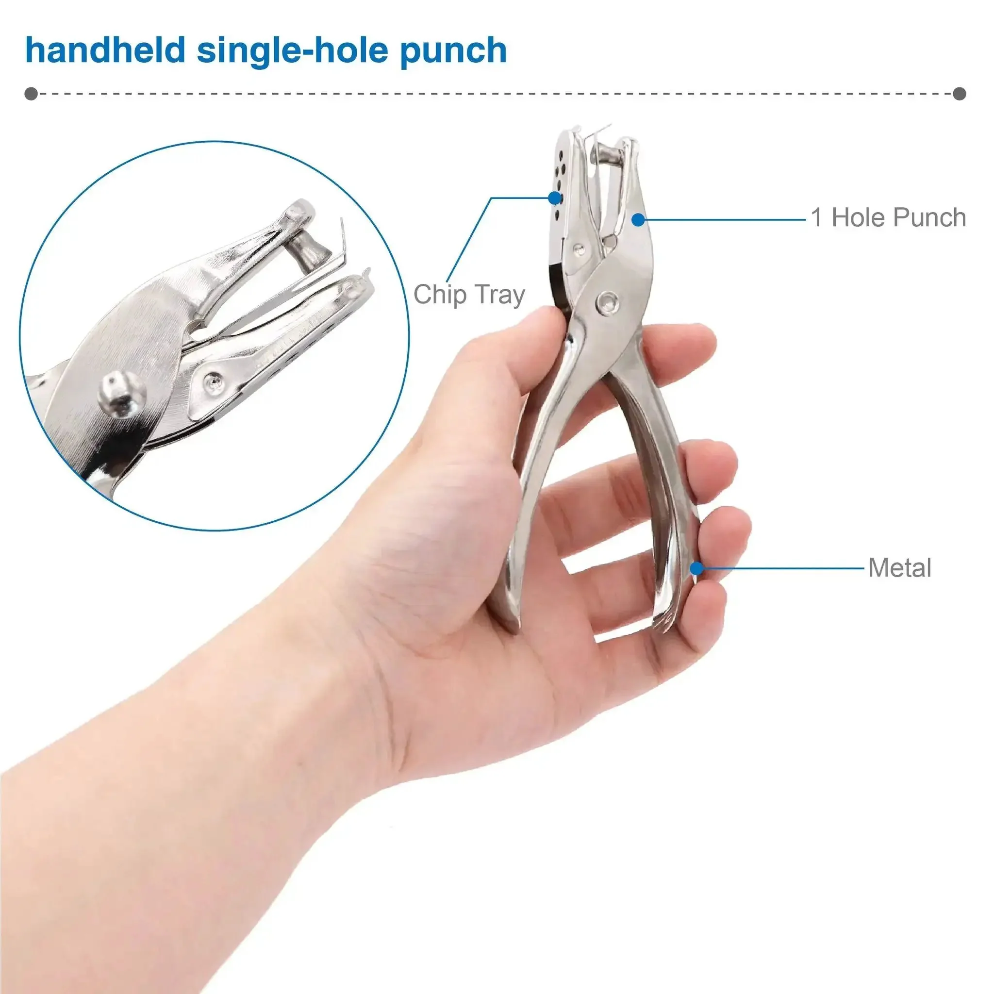 Tiny One Eighth Inch Circle Hole Paper Punch, Compact Handheld Metal Puncher With Eight Sheet Capacity For Tags And Clothing Tickets, Anti Rust Construction, Grippy Handle, Durable Small Punch - Image 3
