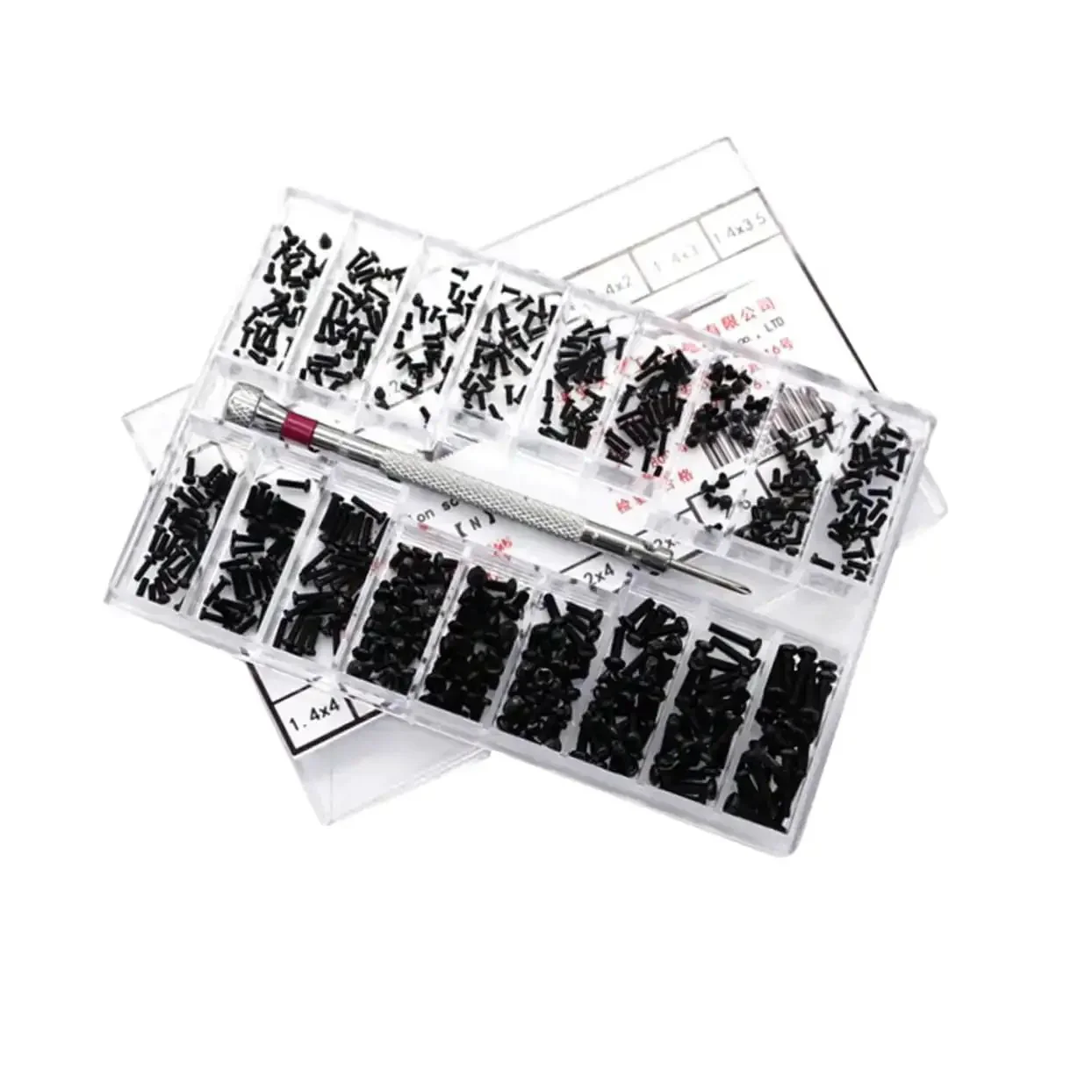 Tiny Yet Mighty Miniature Screw Set With Eighteen Different Specs Round Head And Countersunk Machine Screws In Clear Storage Case Carbon Steel Lightweight For Glasses Watches And DIY Projects