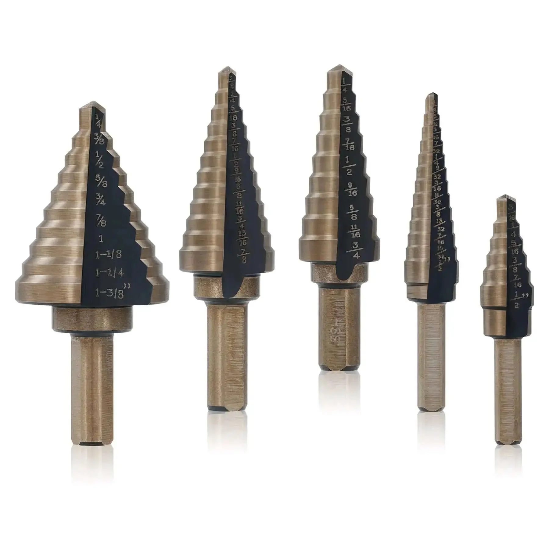 Titanium Coated HSS Step Drill Bit Set With 50 Sizes In 5 Unibits Built For DIYers And Pros Perfect For Sheet Metal Aluminum Carry Case Included 135 Degree Split Point For Quick Clean Holes - Image 2