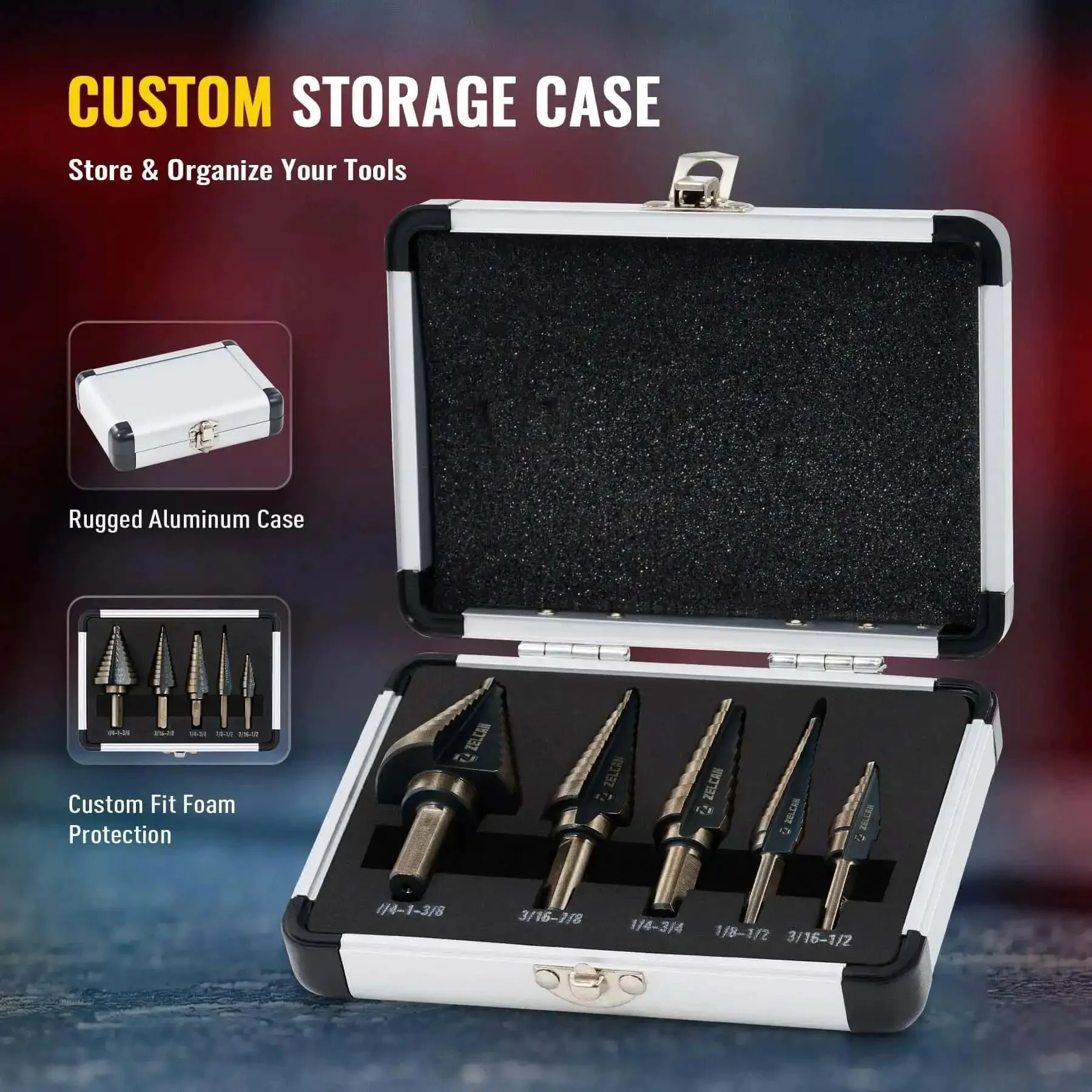 Titanium Coated HSS Step Drill Bit Set With 50 Sizes In 5 Unibits Built For DIYers And Pros Perfect For Sheet Metal Aluminum Carry Case Included 135 Degree Split Point For Quick Clean Holes - Image 3