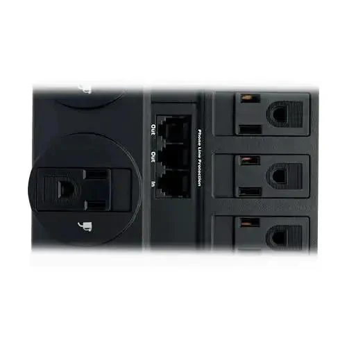 TLP1208TEL Home Theater Surge Protector Power Strip With 12 Outlets, Flat Plug, 8ft Extension Cord, 2160 Joules Of Surge Protection, Bulky Transformer Friendly Sockets And RJ11 Phone Line Protection For Landline - Image 2