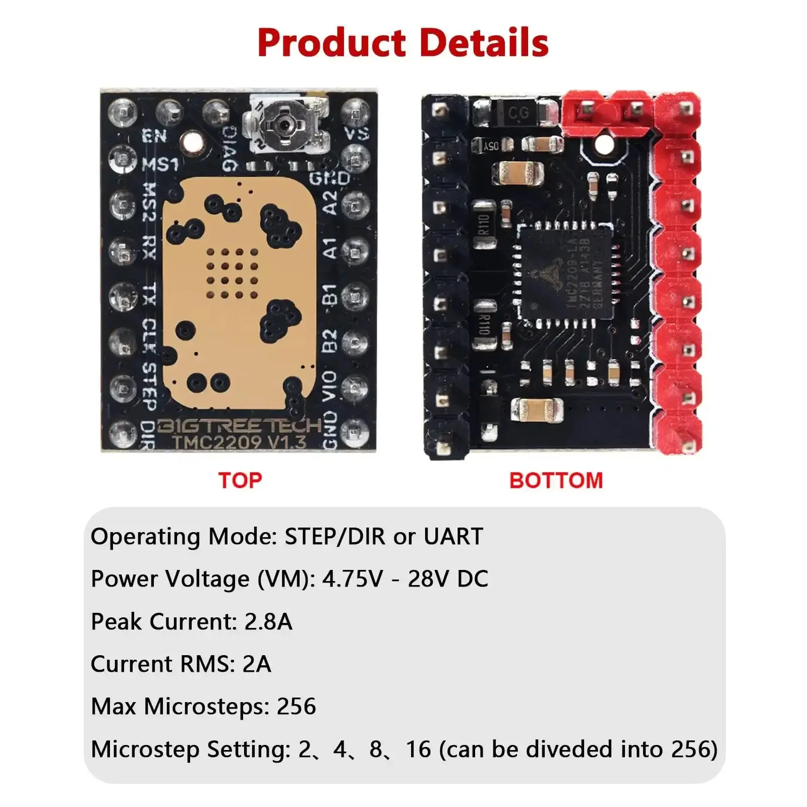 TMC2209 V1.3 UART Stepper Motor Driver 2.8A Peak Ultra Quiet Silent Driver For Manta M8P Octopus Pro SKR 3 SKR V1.4 Turbo SKR Pro V1.2 3D Printer Control Board 2 Pack - Image 2