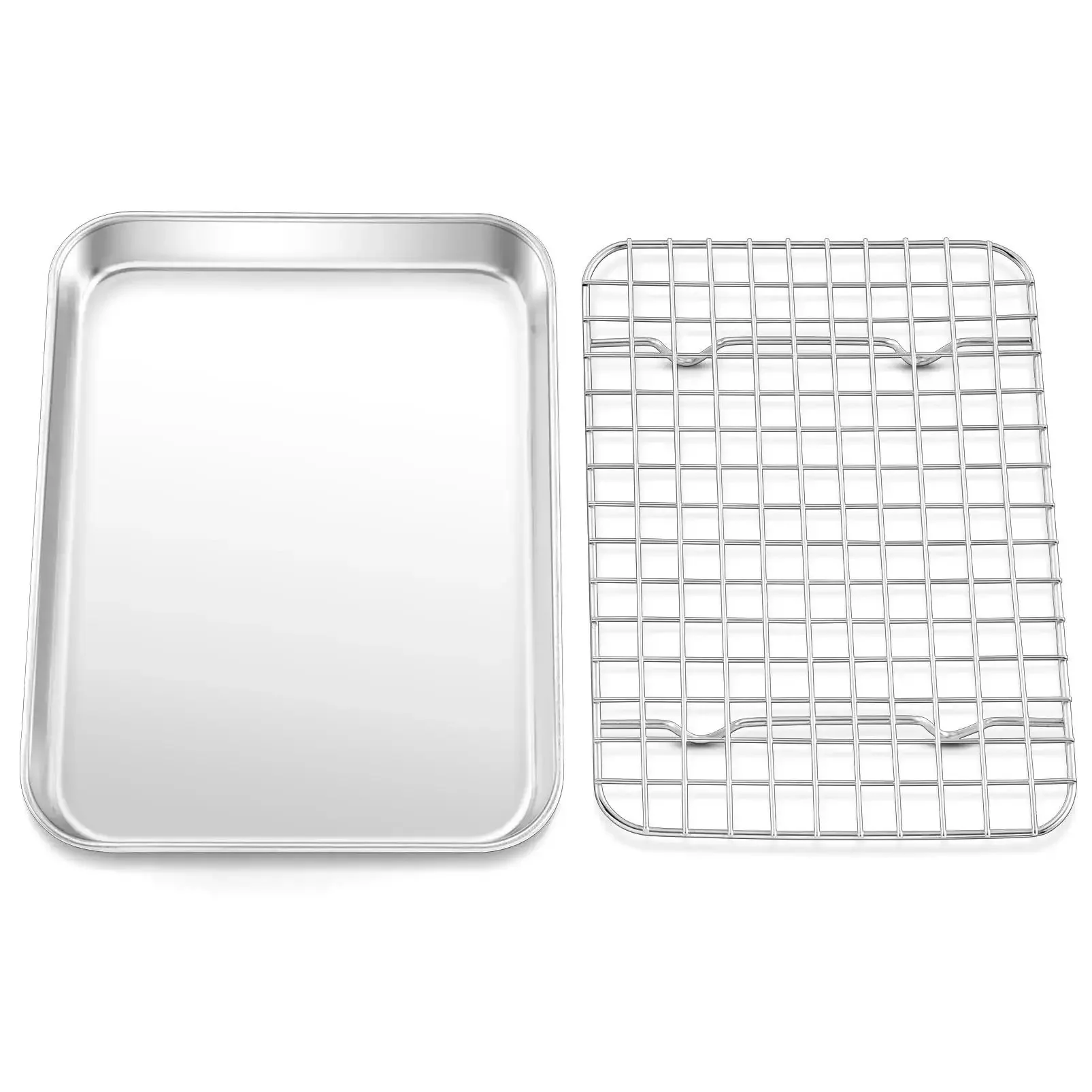 Toaster Oven Pan With Rack Set 9 Inch By 7 Inch By 1 Inch Stainless Steel Compact Baking Pan With Mini Cooling Grid Rack Healthy Heavy Duty Dishwasher And Oven Safe 2 Piece