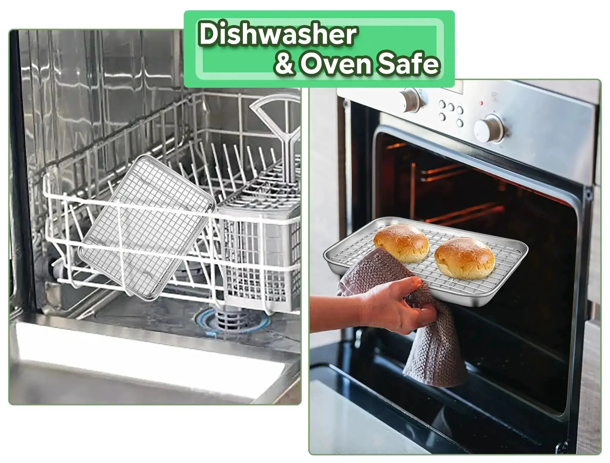 Toaster Oven Pan With Rack Set 9 Inch By 7 Inch By 1 Inch Stainless Steel Compact Baking Pan With Mini Cooling Grid Rack Healthy Heavy Duty Dishwasher And Oven Safe 2 Piece - Image 2