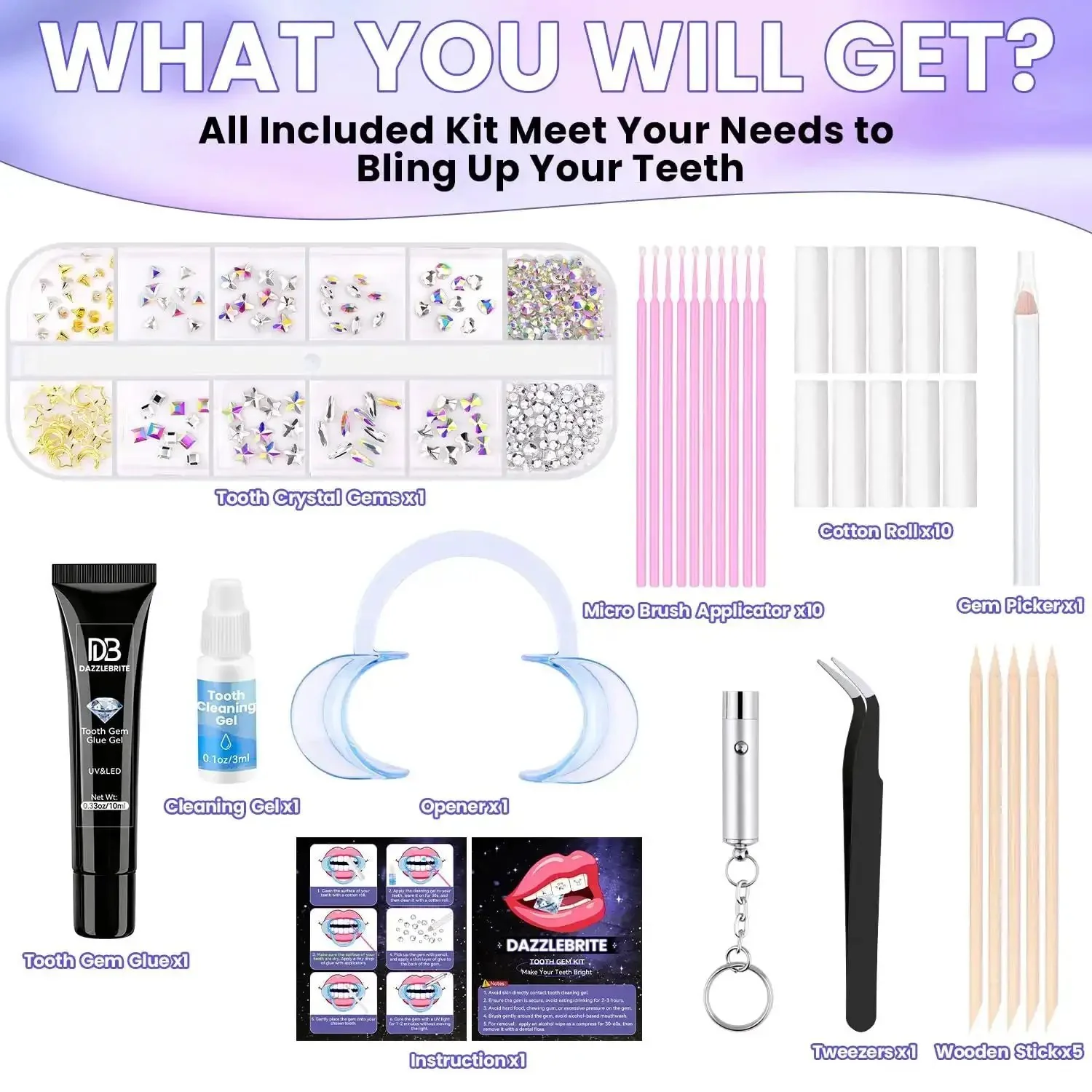 Tooth Gem Kit for Teeth Beginners with Colorful Crystal Gems and Essential Tools, Bedazzling Tooth Jewelry Set for Women and Men, Includes Tweezers, Gem Picker, Micro Brushes, Cotton Rolls, Opener - Image 7