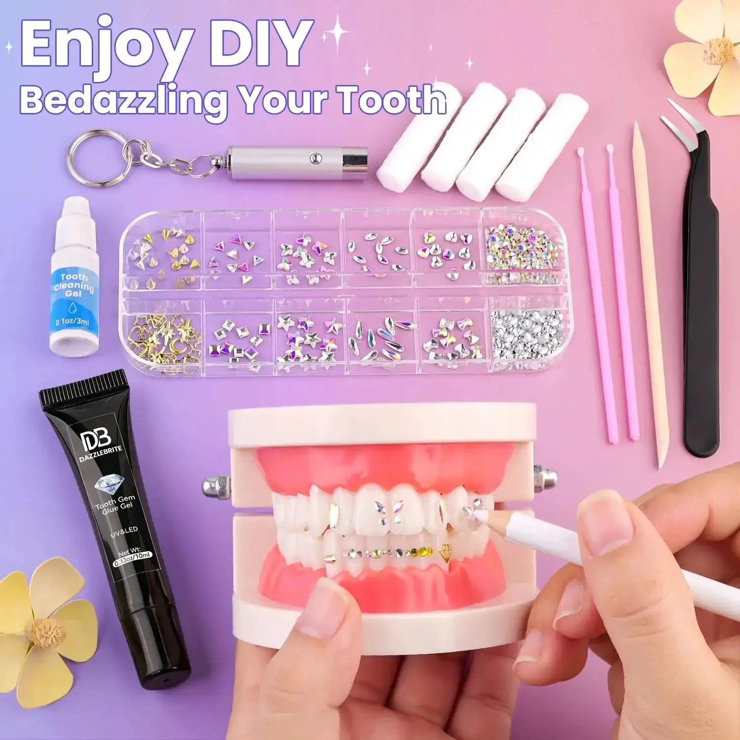 Tooth Gem Kit for Teeth Beginners with Colorful Crystal Gems and Essential Tools, Bedazzling Tooth Jewelry Set for Women and Men, Includes Tweezers, Gem Picker, Micro Brushes, Cotton Rolls, Opener - Image 8