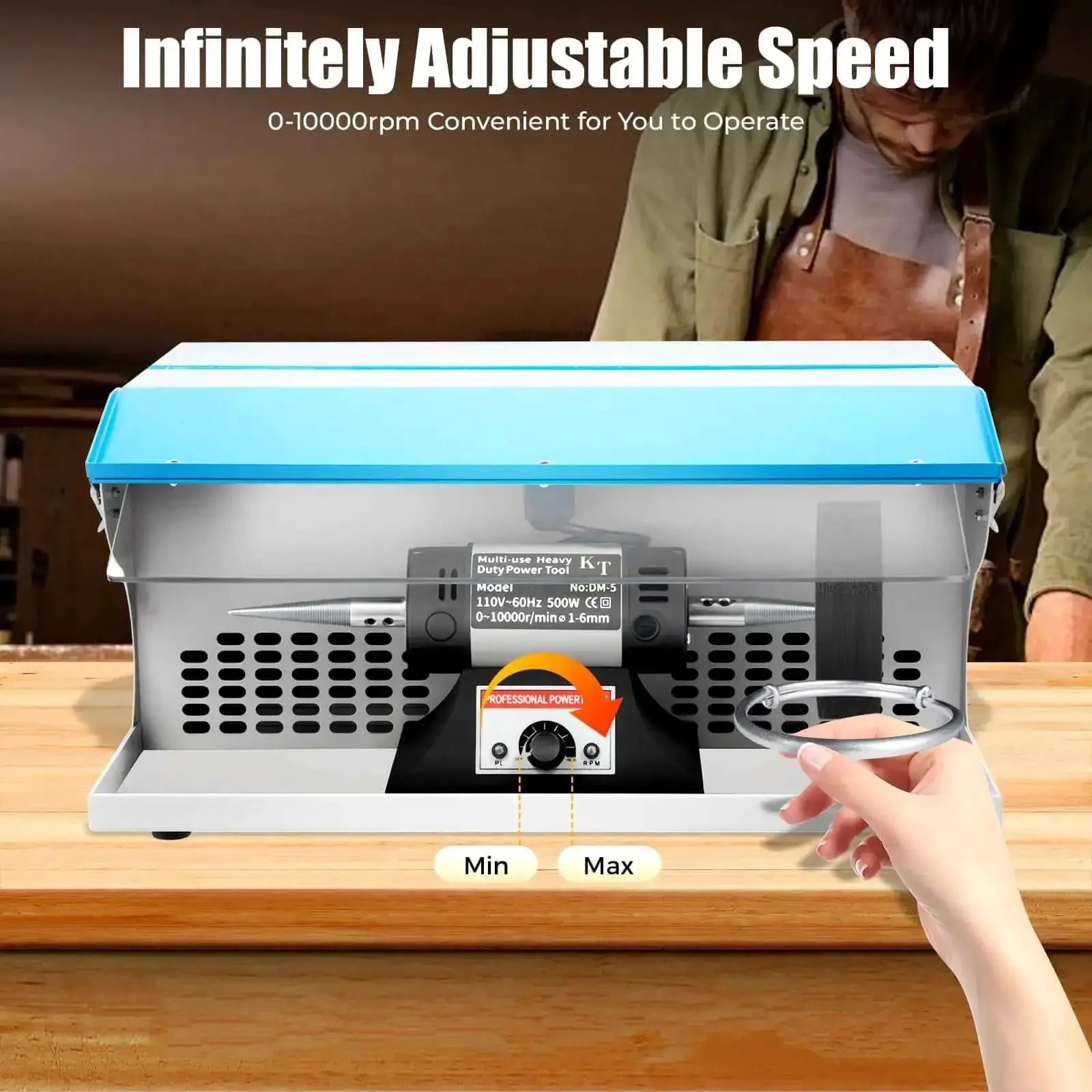 Top Notch 500W Jewelry Bench Polisher With Dust Collector And Work Light Freestanding Benchtop Buffing Machine For Metal Parts Heavy Duty 10000RPM Motor Tabletop Buffing Tool Aluminum Construction - Image 7