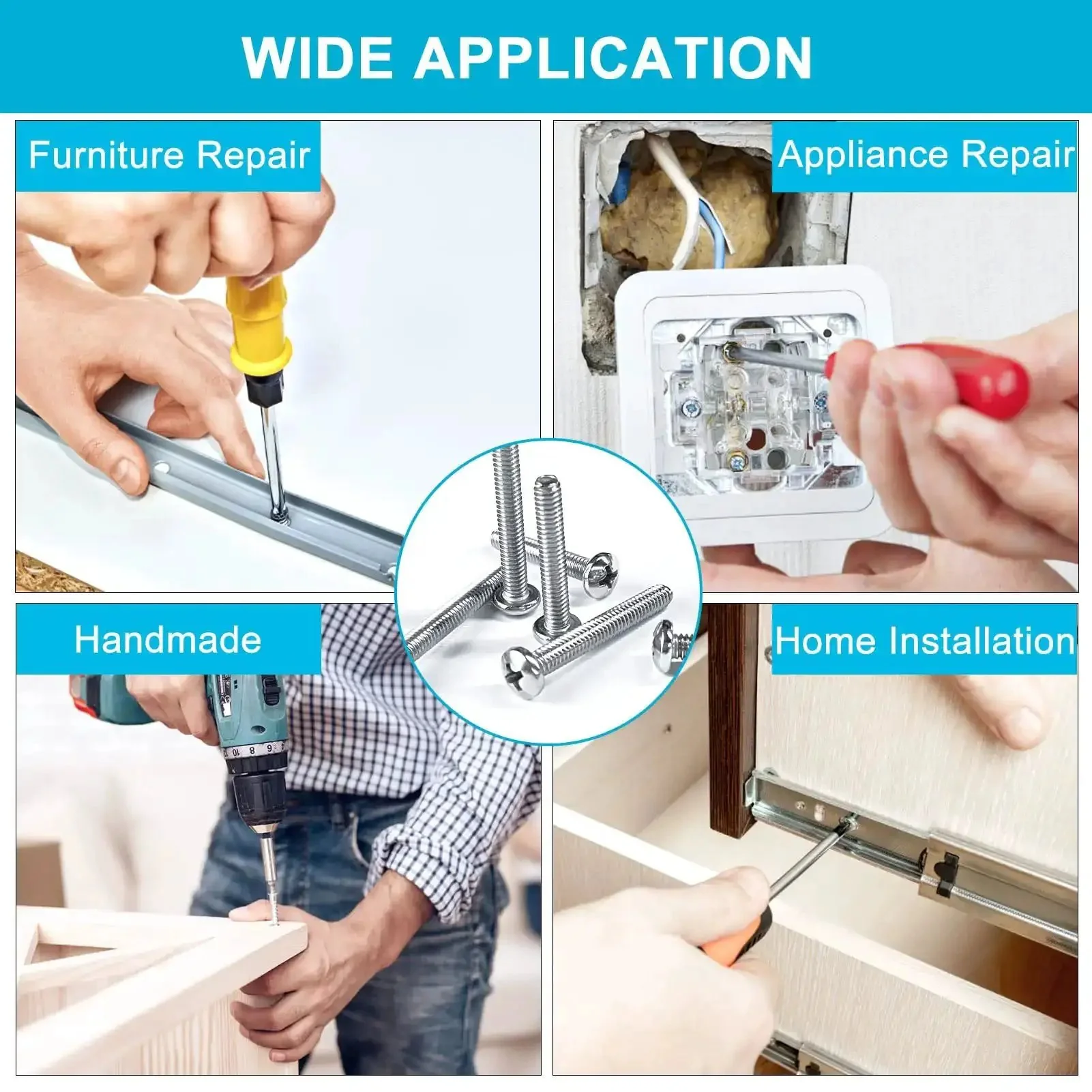 Top Notch 750 Piece Stainless Steel Fastener Set With Phillips Pan Head Screws Sizes 2-56 4-40 6-32 8-32, Plus Nuts And Flat Washers, 304 Stainless Steel Assortment Kit For Home Or Shop Projects - Image 3