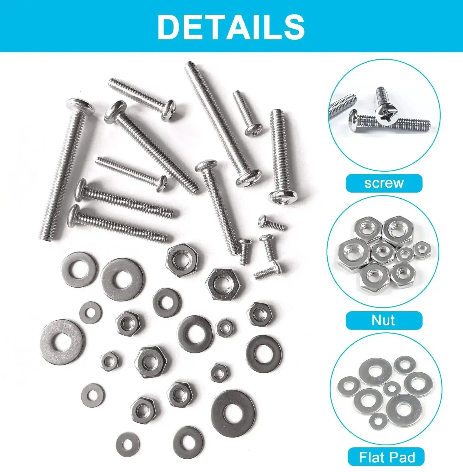 Top Notch 750 Piece Stainless Steel Fastener Set With Phillips Pan Head Screws Sizes 2-56 4-40 6-32 8-32, Plus Nuts And Flat Washers, 304 Stainless Steel Assortment Kit For Home Or Shop Projects - Image 5