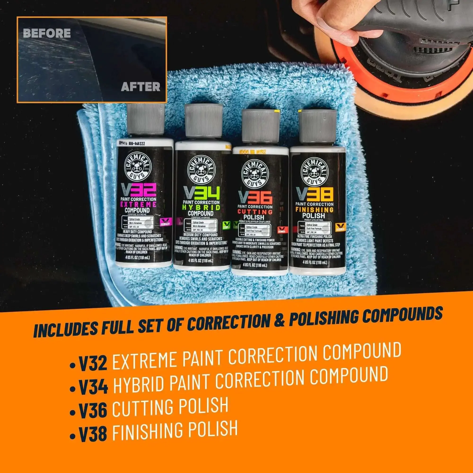 TorqX Random Orbital Polisher Kit With Pads, Polishes, And Compounds For Cars, Trucks, SUVs, And Motorcycles, 700W Motor, 8mm Orbit, All In One 9 Piece Detailing Set - Image 5