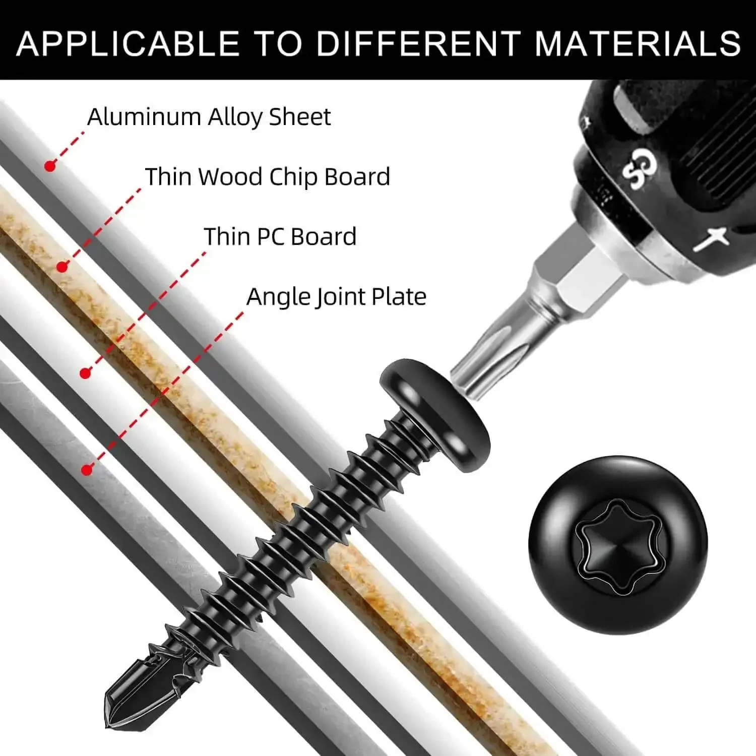 Torx Drive Self Drilling Screws Set For Metal In 410 Stainless Black Dacromet Finish Pan Head Tek Screws Size Eight By One Half To One And One Half Inch 185 Pieces Plus One T20 Bit Tough As Nails Outdoor Ready And Corrosion Resistant - Image 5
