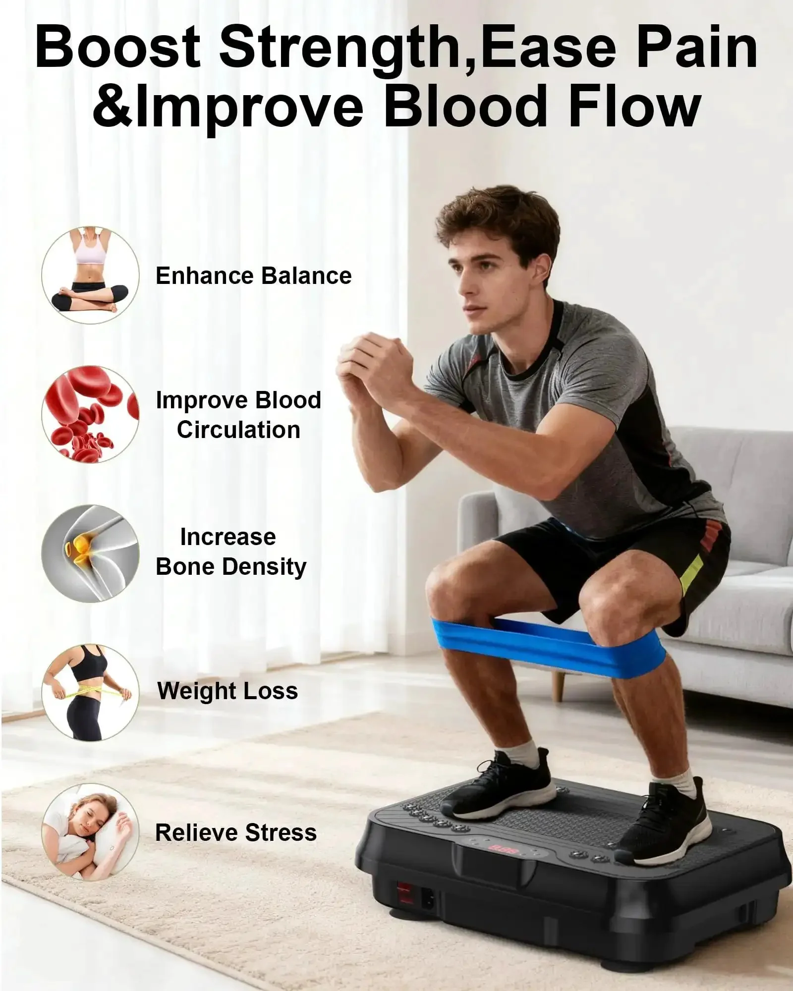 Total Body Vibration Plate For Kickstart Fat Burn And Lymphatic Drainage Home Gym Workout With 250 Speed Levels And 400 Lbs Capacity Plus Resistance Band Included For Home Use - Image 6