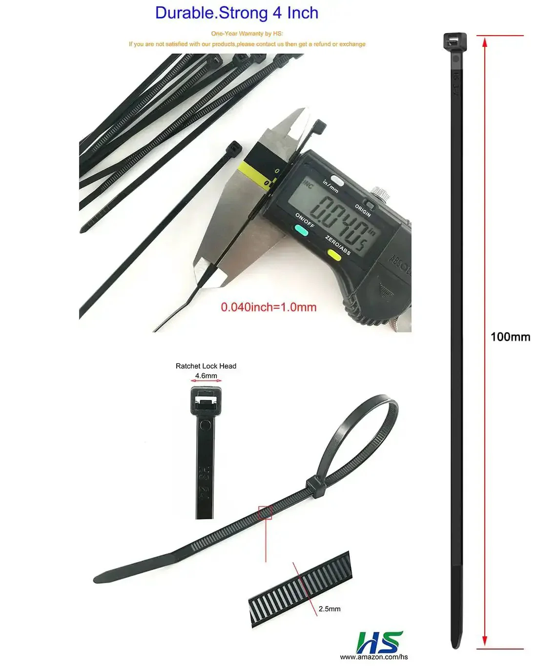 Tough As Nails 4 Inch Nylon Zip Ties Bulk Pack 1000 Count Self Locking Cable Ties UV Rated Black For Electronics And Wire Management Up To 40 Lbs Tensile Strength - Image 6