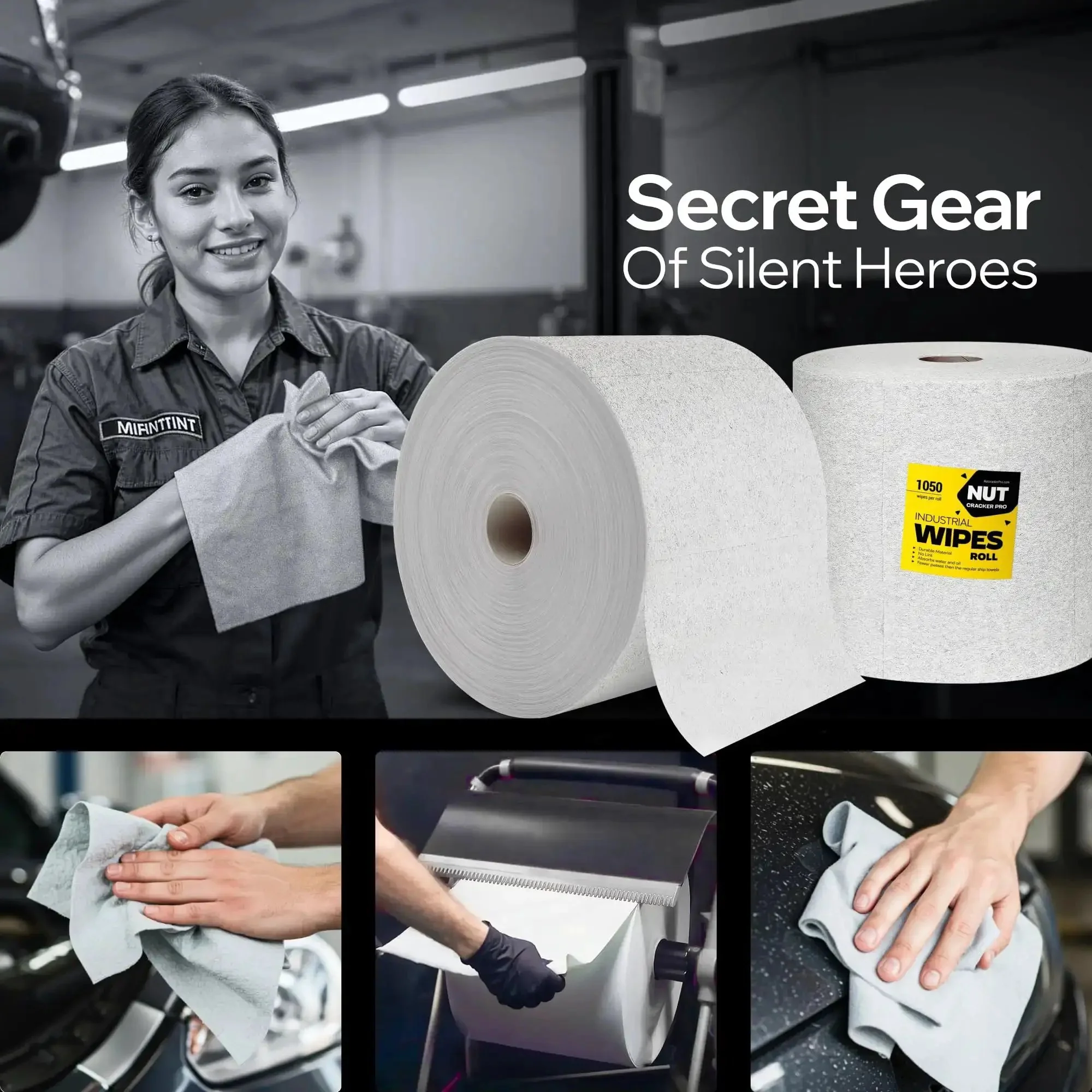 Tough As Nails Heavy Duty Disposable Wipe Roll For Shop Towels With 1,050 Sheets, Low Lint And Tear Resistant For Wet Or Dry Use, Solvent Safe For Oils And Grease, Fits Tork And Standard Dispensers, Ideal For Auto Shops, Garages And Service Bays - Image 4