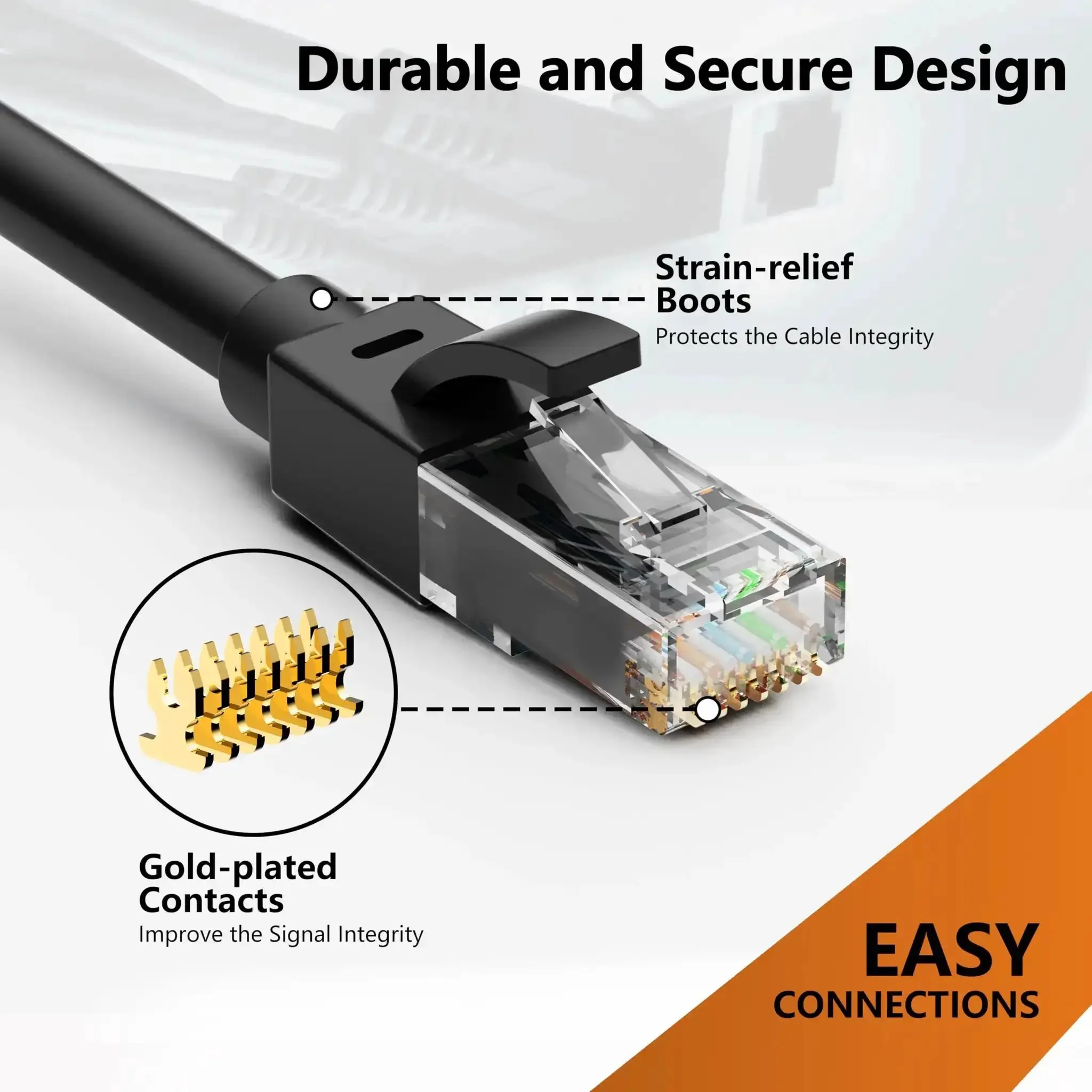 Tough As Nails Outdoor 50 Ft Cat6 Cat5E Ethernet Cable 24AWG Direct Burial Waterproof UV Resistant High Speed Snagless RJ45 LAN Cord For PoE Modem Router Indoor Outdoor Black - Image 3