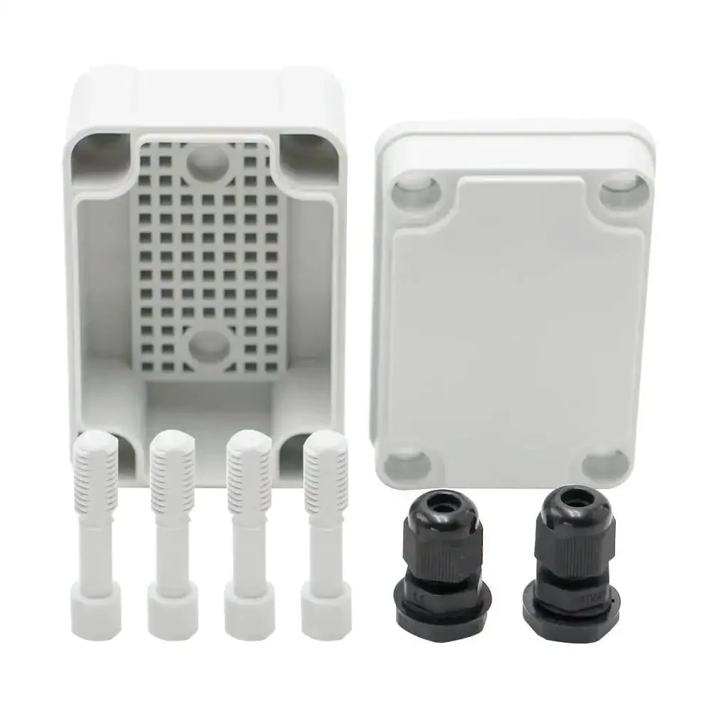 Tough As Nails Outdoor Weatherproof Electrical Box Grey IP67 ABS Plastic Case 3.74 X 2.56 X 2.17 Inches With 2 NPT 0.25 Inch Glands Dustproof Waterproof Junction Box For Outdoor Projects