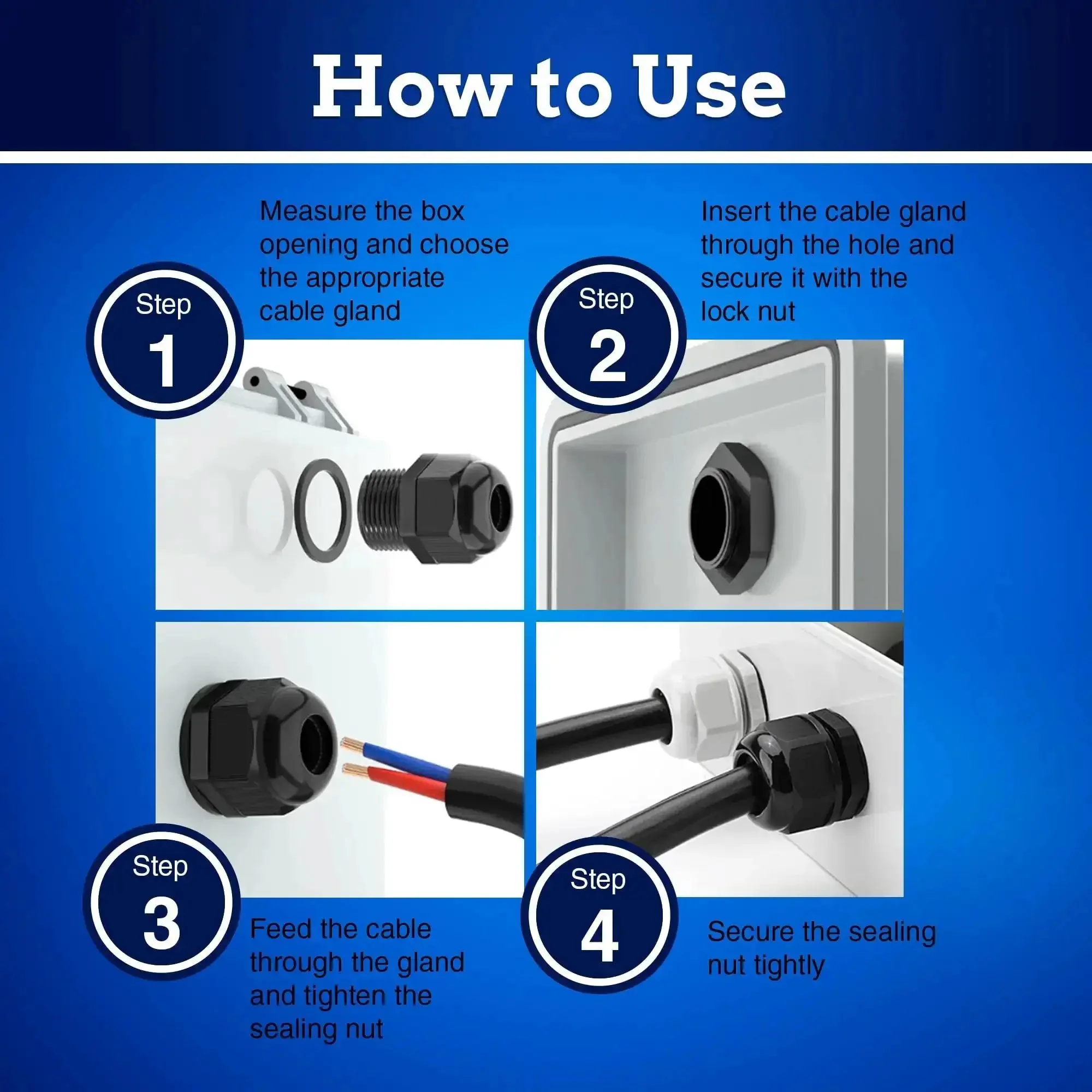 Tough as Nails PG Cable Glands Kit With KableLock Tech For PG7 To PG19 Black Nylon Cord Grip Strain Relief And Adjustable Locknut Connectors IP68 Waterproof 50 Pack Includes PG7 PG9 PG11 PG13.5 PG16 PG19 - Image 2