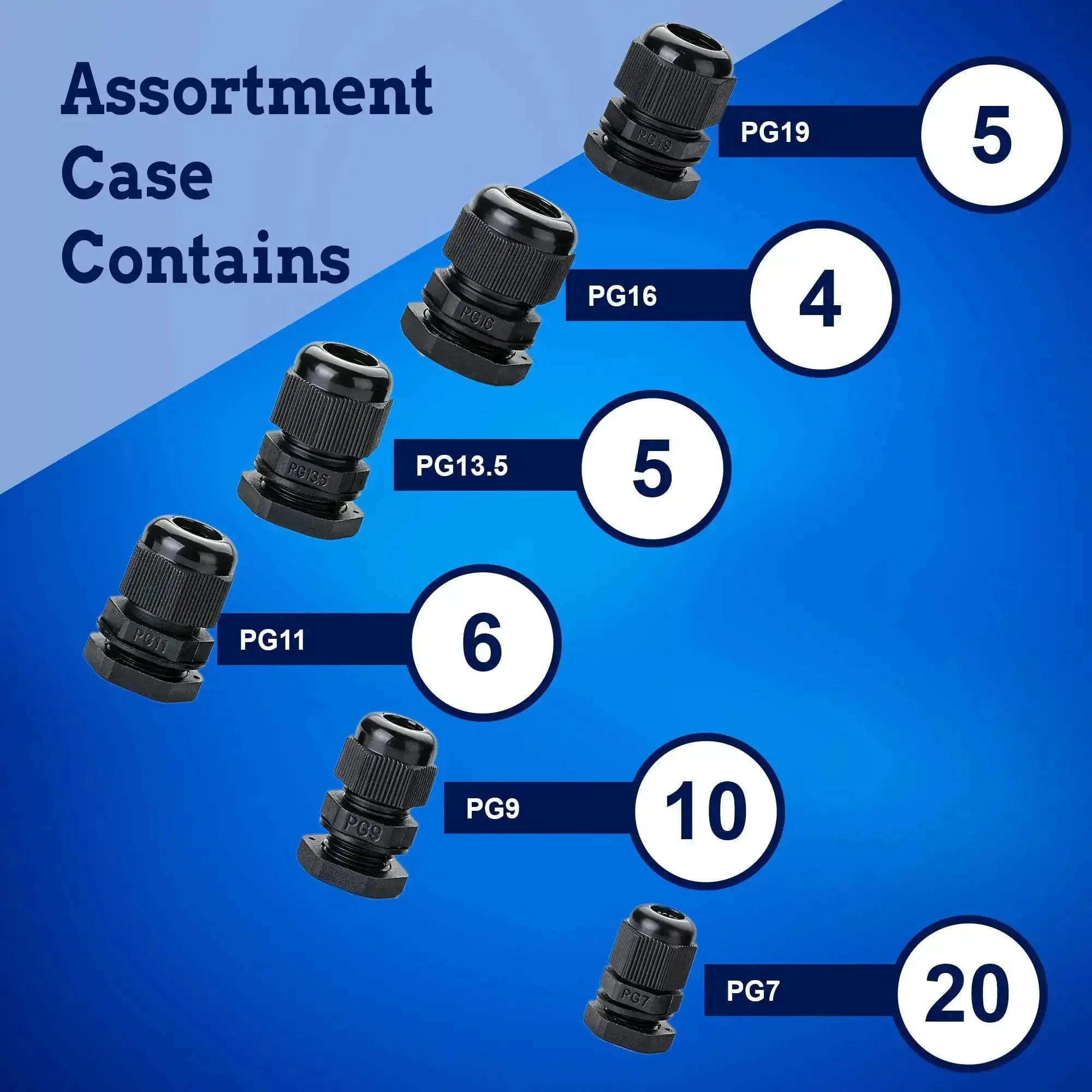 Tough as Nails PG Cable Glands Kit With KableLock Tech For PG7 To PG19 Black Nylon Cord Grip Strain Relief And Adjustable Locknut Connectors IP68 Waterproof 50 Pack Includes PG7 PG9 PG11 PG13.5 PG16 PG19 - Image 8