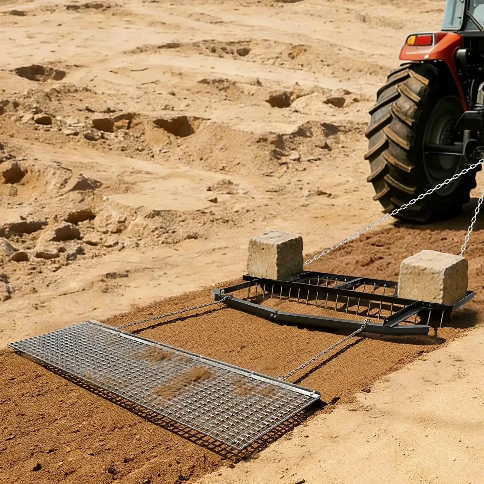 Tow Behind 6 Ft Drag Harrow With Chain Harrow Adjustable Width 80 Lb Load Capacity Heavy Duty Lawn Leveling Rake For Driveways And Fields Fits ATVs UTVs Tractors Smooth Gravel And Dirt Surfaces - Image 3