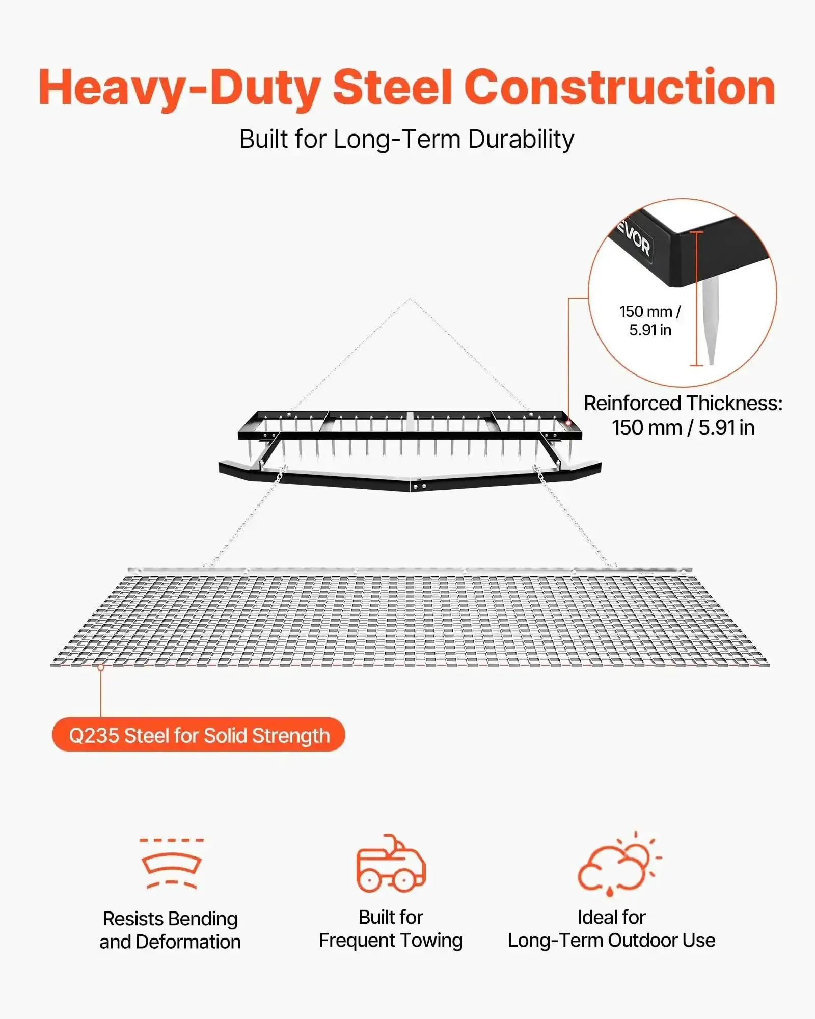Tow Behind 6 Ft Drag Harrow With Chain Harrow Adjustable Width 80 Lb Load Capacity Heavy Duty Lawn Leveling Rake For Driveways And Fields Fits ATVs UTVs Tractors Smooth Gravel And Dirt Surfaces - Image 8