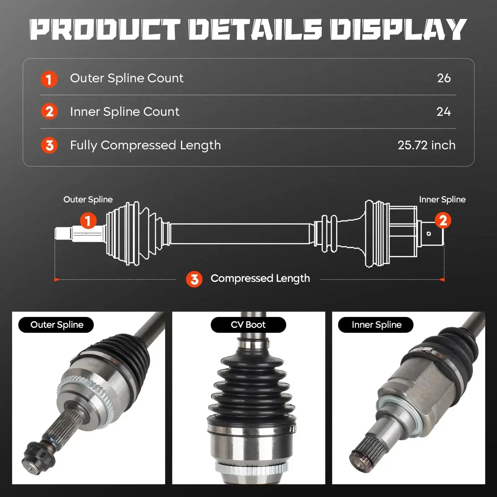 Toyota Camry Front Left CV Axle Shaft Assembly 2.5L Drop-In Direct Fit For 2012 2013 2014 2015 2016 2017 Not Hybrid Replace 66-5410 Durable Steel Construction For Reliable Drive Shaft Performance And Easy Install - Image 6