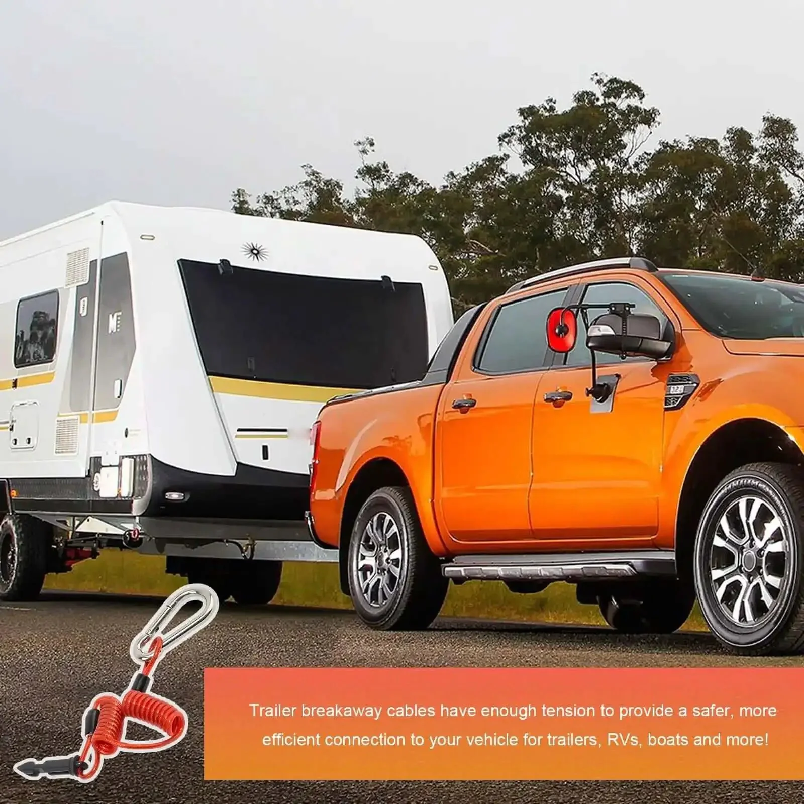 Trailer Brake Away Cable 4Ft High Rebound Towing Coiled Wire With Stainless Steel Carabiner And Pin, Heavy Duty RV Emergency Breakaway Cables For Safe Breakaway Trailer Systems - Image 2