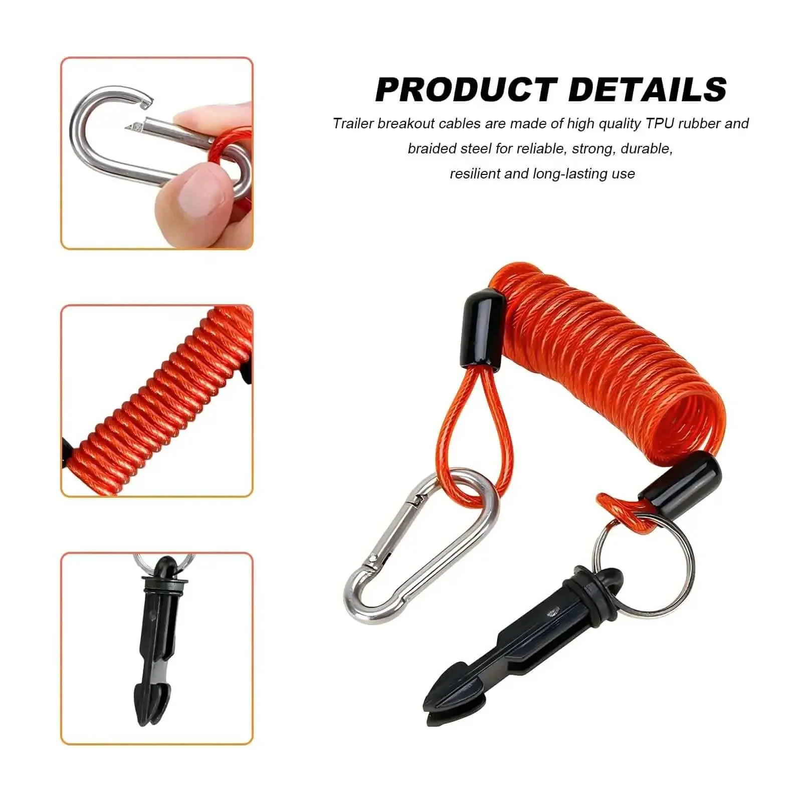 Trailer Brake Away Cable 4Ft High Rebound Towing Coiled Wire With Stainless Steel Carabiner And Pin, Heavy Duty RV Emergency Breakaway Cables For Safe Breakaway Trailer Systems - Image 5