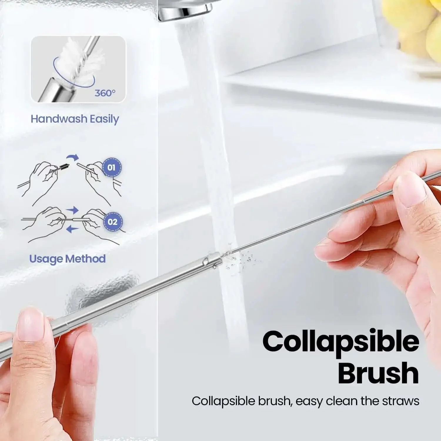 Travel Ready Reusable Collapsible Telescoping Stainless Steel Straws 4 Pack TSA Friendly With Aluminum Case Cleaning Brush And Keychains Color Coded Tips Silver Blue Red Green Cruise Ship Essentials - Image 5
