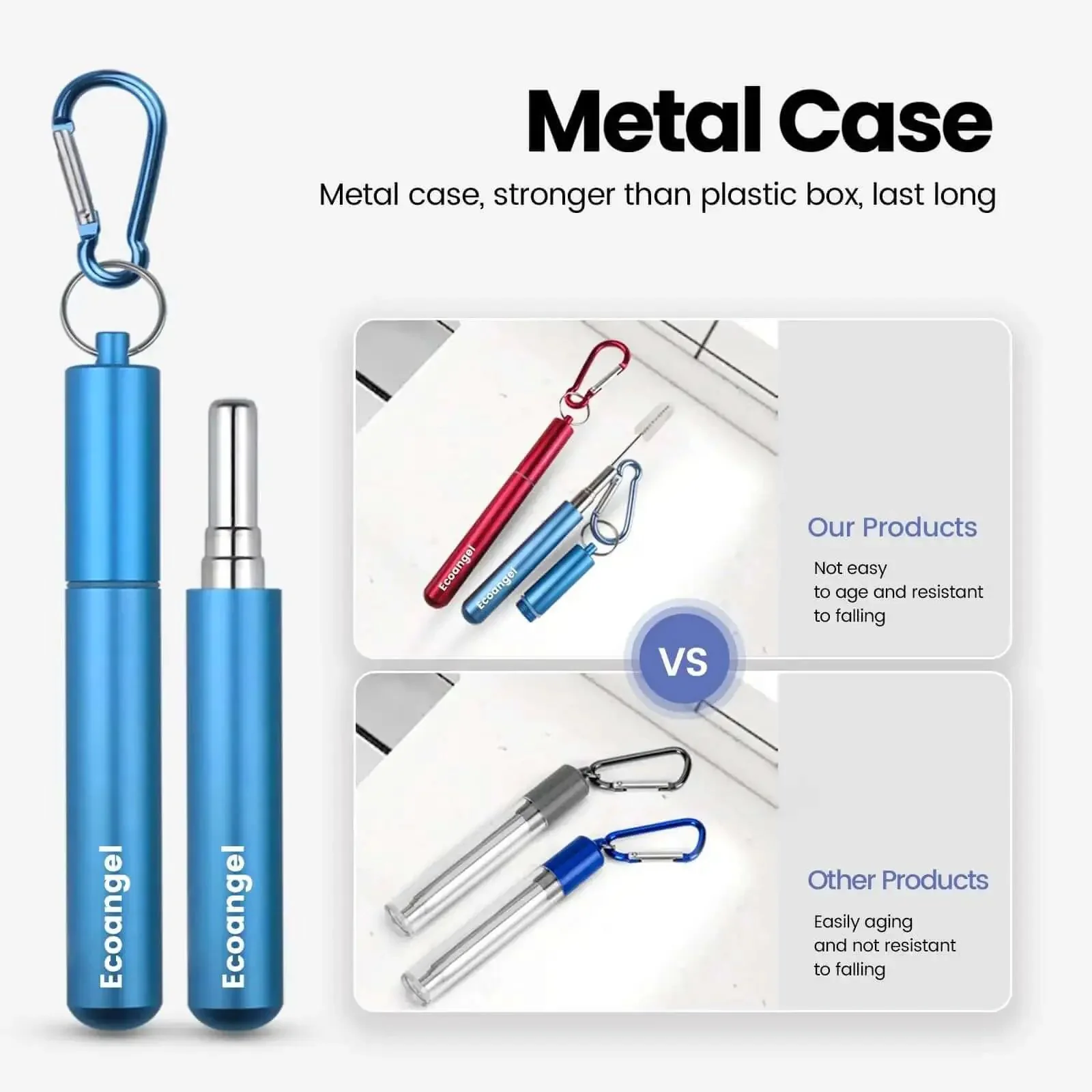 Travel Ready Reusable Collapsible Telescoping Stainless Steel Straws 4 Pack TSA Friendly With Aluminum Case Cleaning Brush And Keychains Color Coded Tips Silver Blue Red Green Cruise Ship Essentials - Image 6