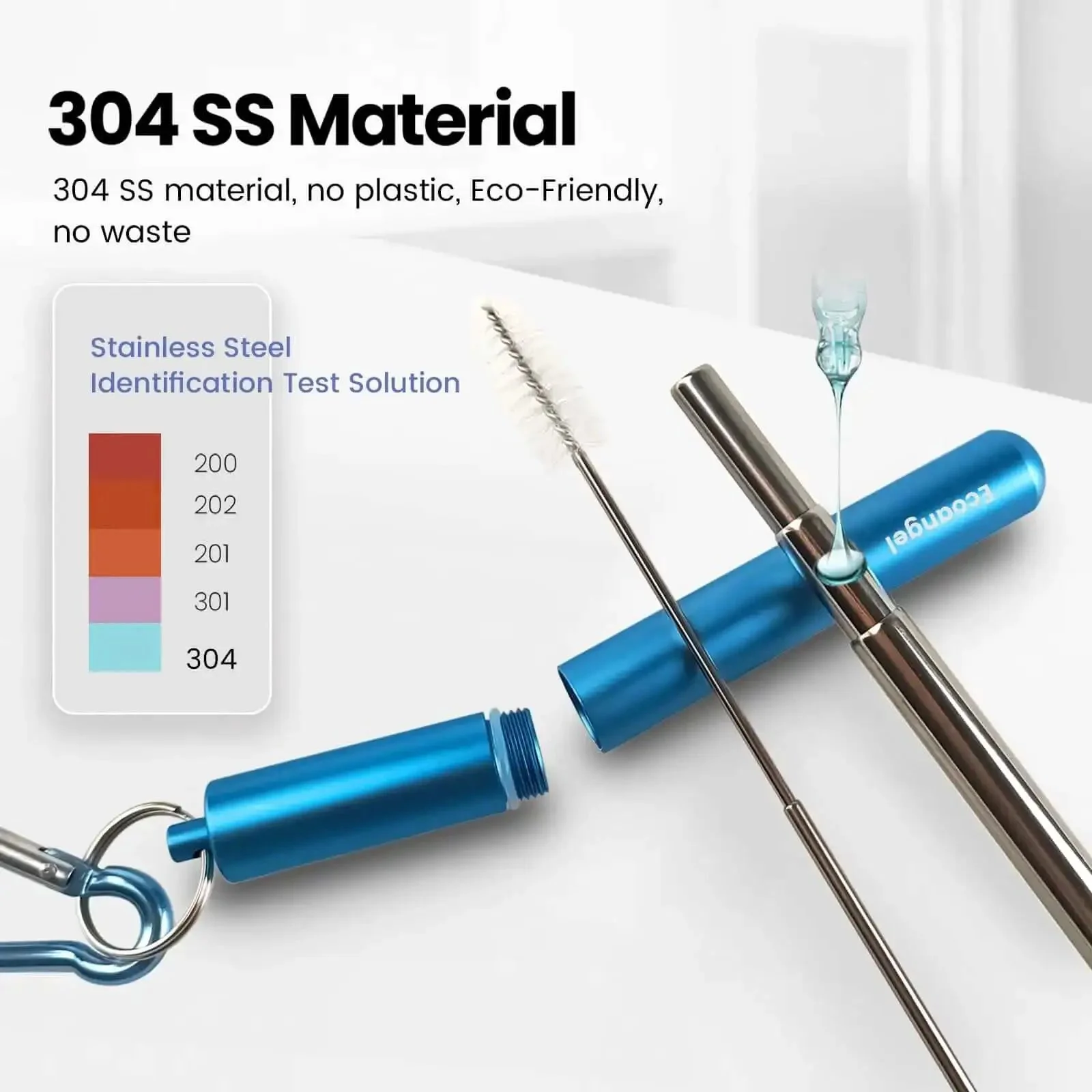 Travel Ready Reusable Collapsible Telescoping Stainless Steel Straws 4 Pack TSA Friendly With Aluminum Case Cleaning Brush And Keychains Color Coded Tips Silver Blue Red Green Cruise Ship Essentials - Image 7