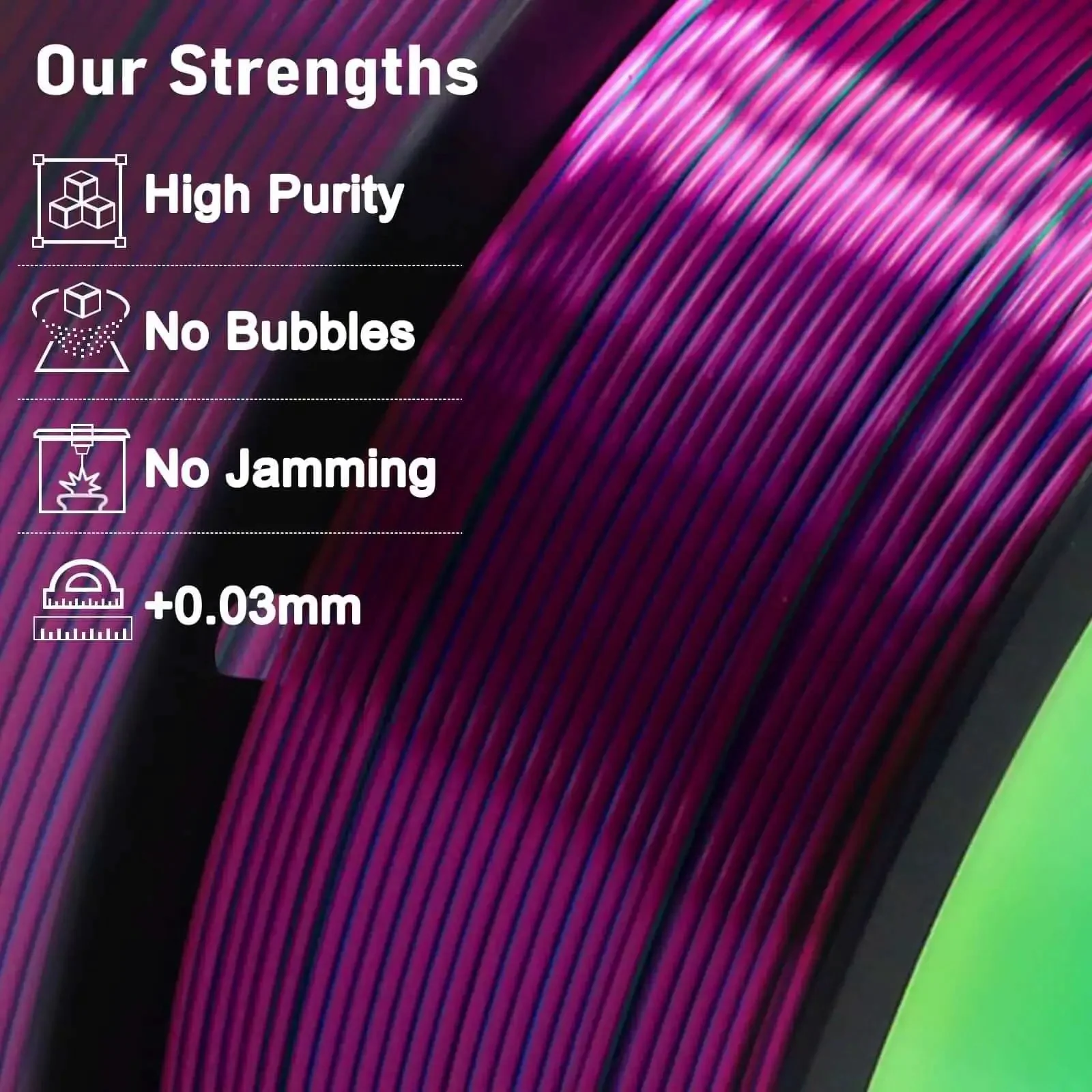 Tri Color Coextruded PLA Filament 1.75mm For 3D Printing With Silk Rainbow Pink Blue Green Finish Dope Multicolor Look Plus Minus 0.02mm Tolerance 1kg Spool For Vivid Prints And Tiny Details - Image 5
