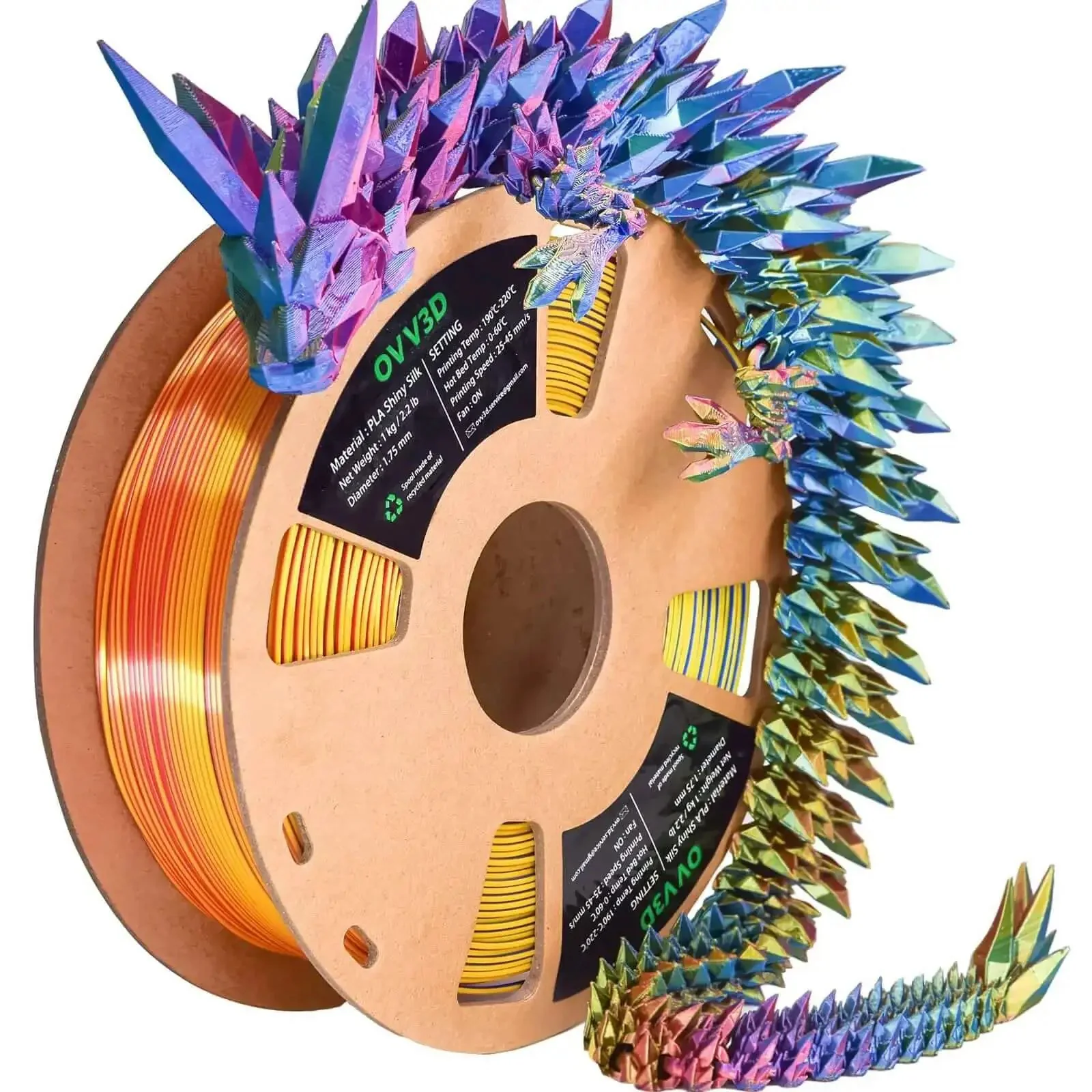 Tri Color Coextruded Silk PLA Filament For 3D Printing 1.75mm 1kg Rainbow Red Yellow Blue With Silk Finish Vivid Colorways High Detail And Smooth Flow Minimal Warp Great For Precision Prototyping And Colorful Projects